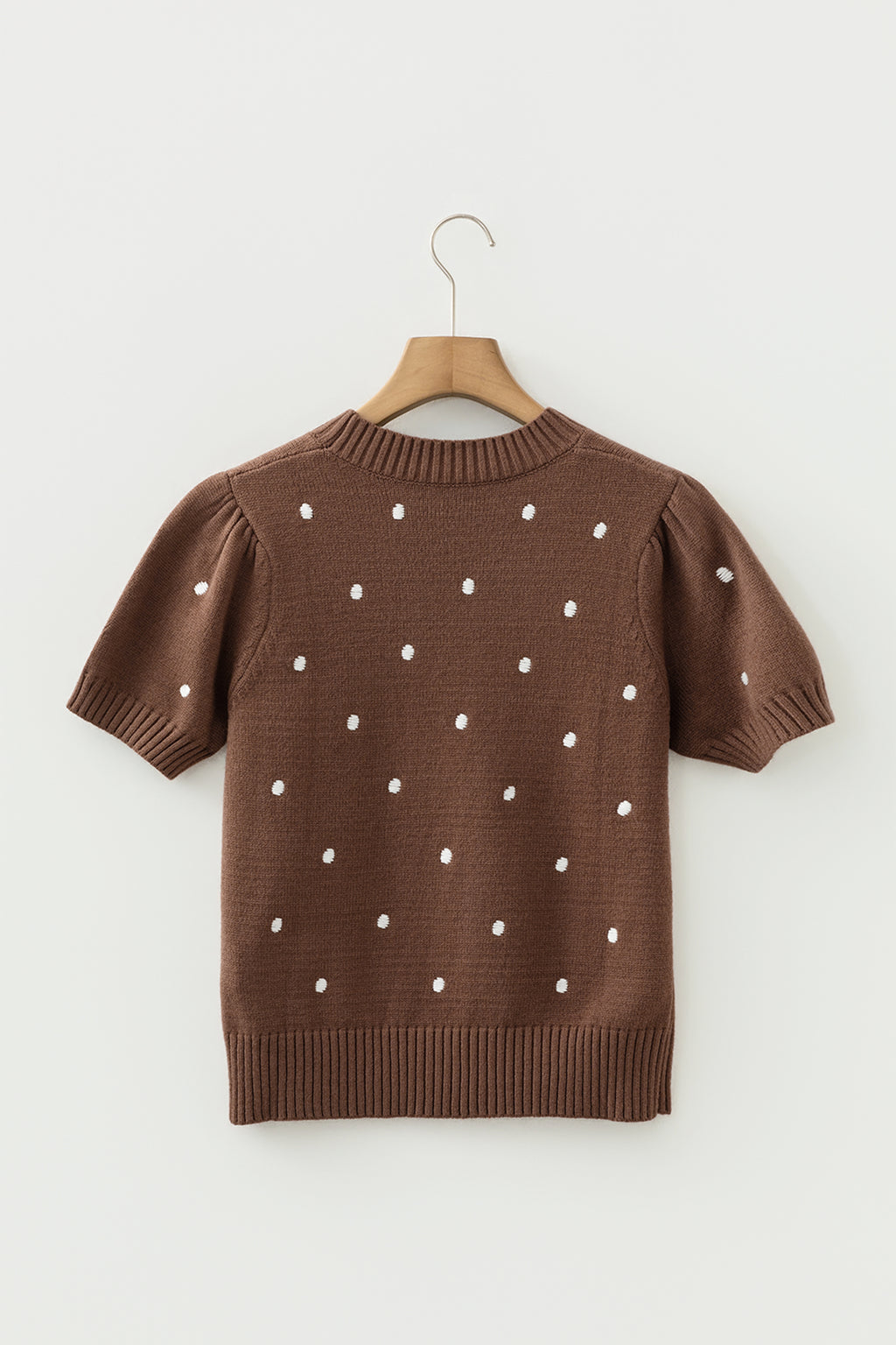 Women's Yellow Cream Elegant Polka Dot Bubble Short Sleeve Sweater at LivelyLooks