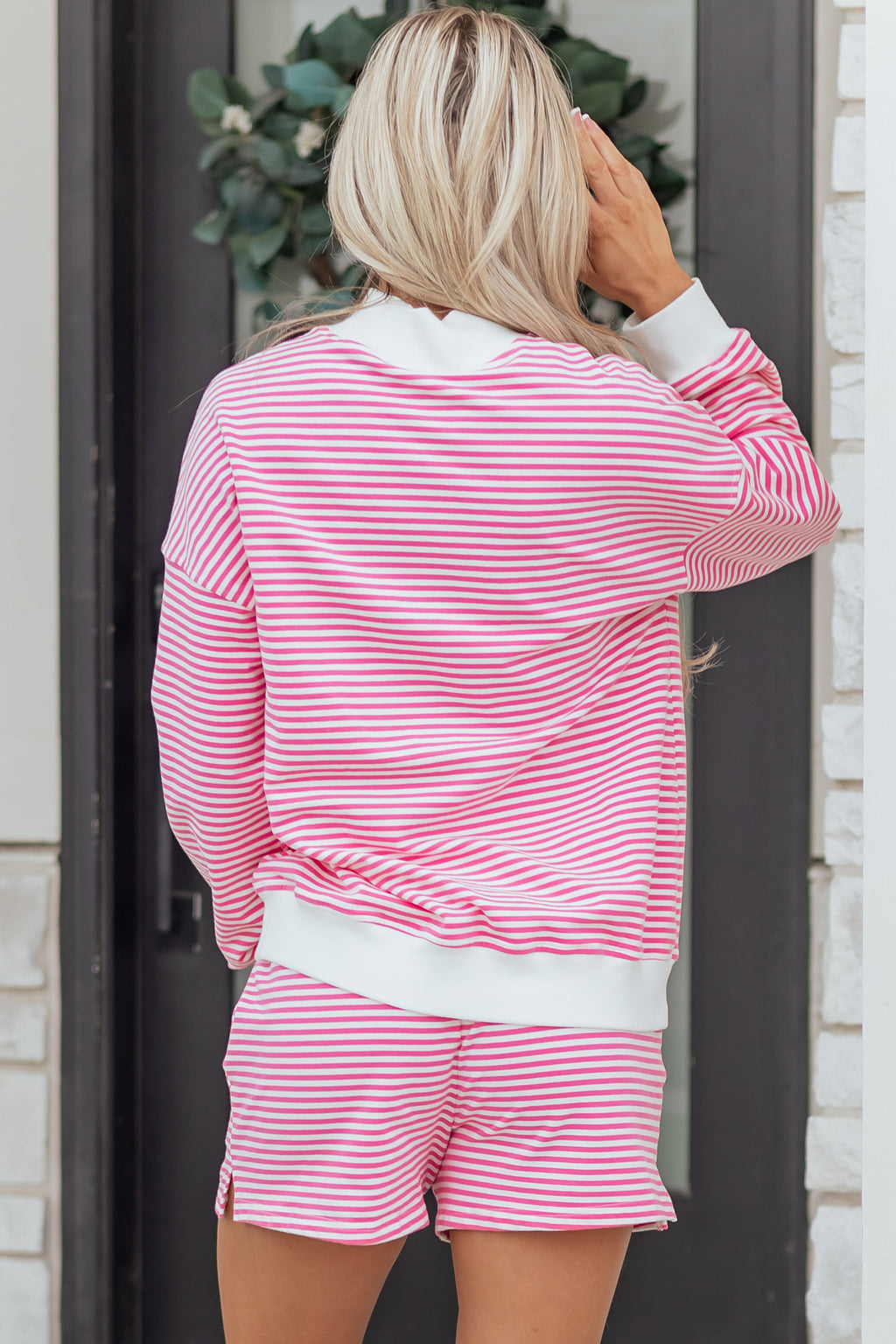LivelyLooks Striped Oversized Mock Neck Sweatshirt & Shorts Co-ord Set | Blue, Pink, Green | S-XL women's fashion