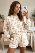 Beige Floral Print Long Sleeve Top & Pocketed Shorts Set | UK 8–22