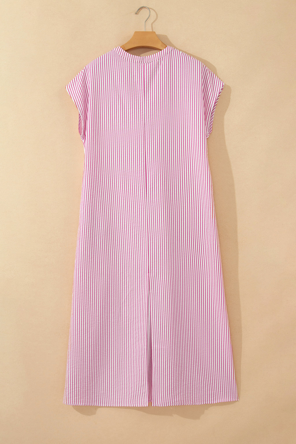 Black & Red Stripe Frilled Half Button Short Sleeve Maxi Dress