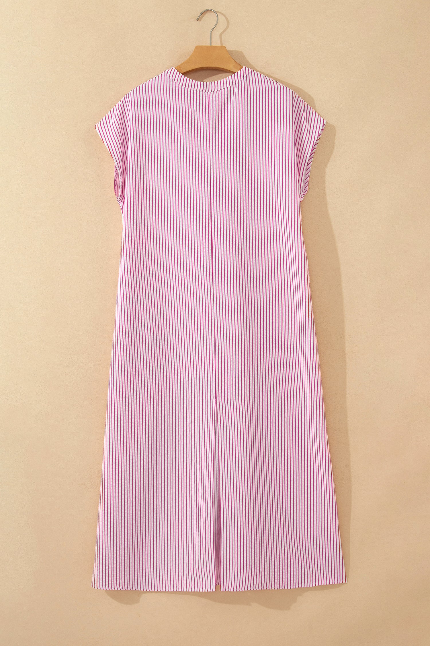 Black & Red Stripe Frilled Half Button Short Sleeve Maxi Dress