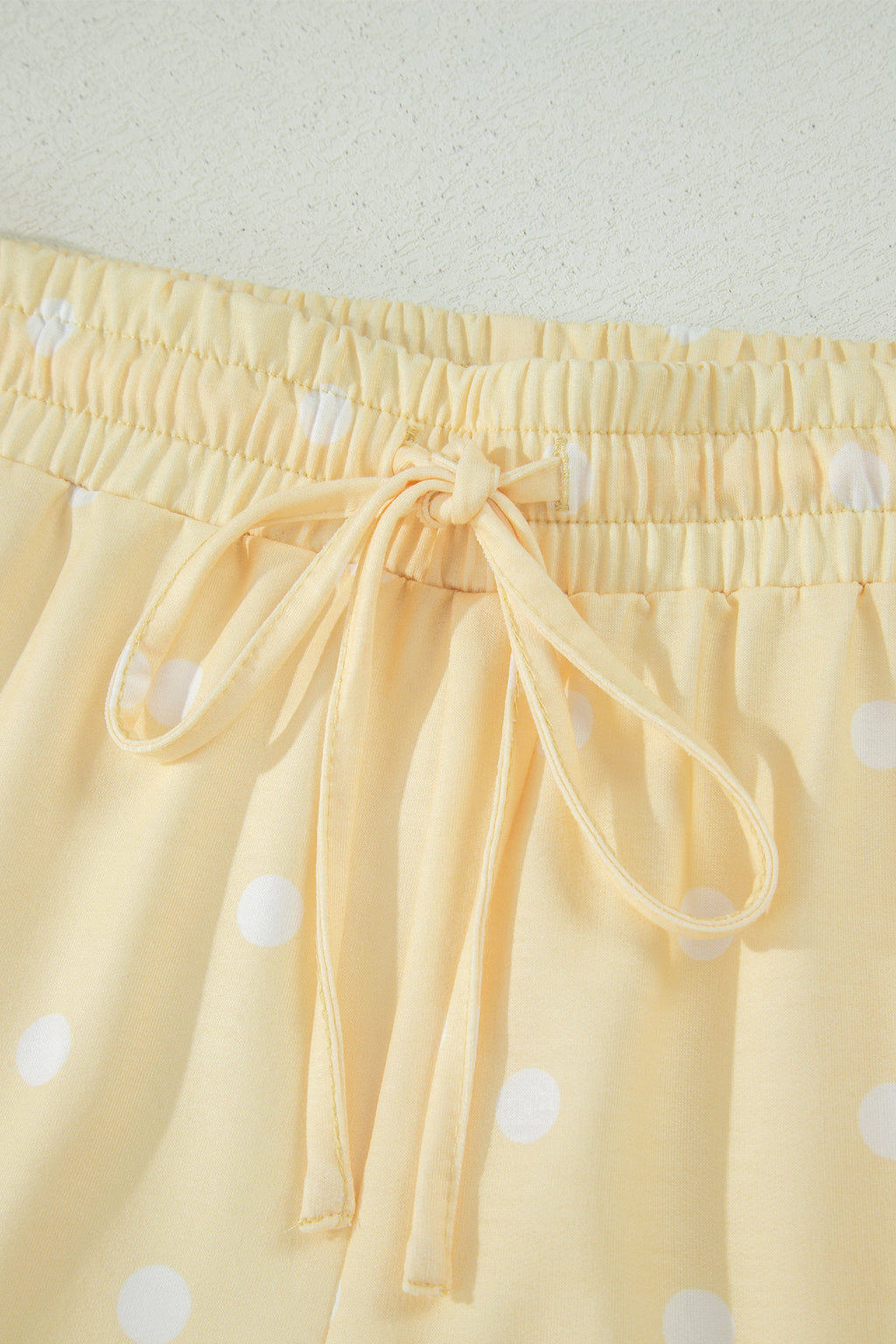 White Polka Dot Exposed Seam Loose Tee & Drawstring Shorts Set S-XL