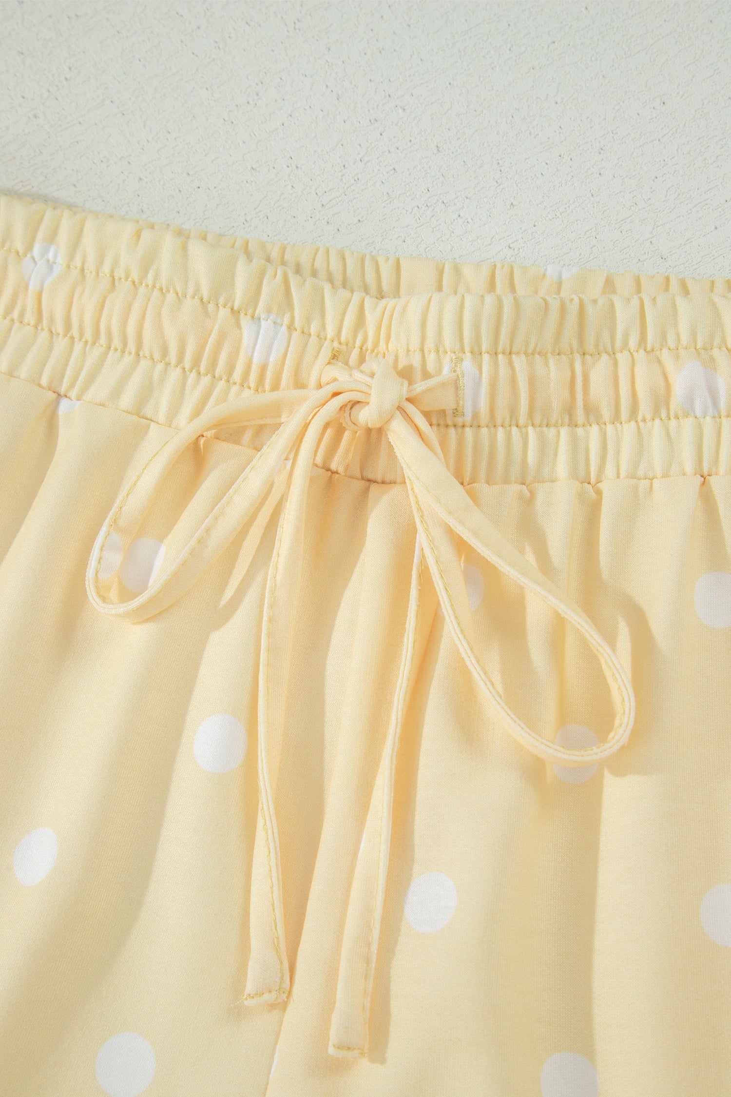 White Polka Dot Exposed Seam Loose Tee & Drawstring Shorts Set S-XL