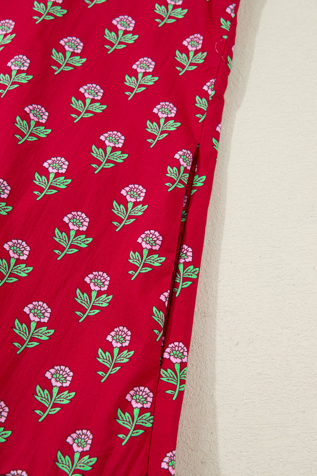 Red Floral Print Mini Dress Contrast V Neck Short Bubble Sleeve Women S-XL