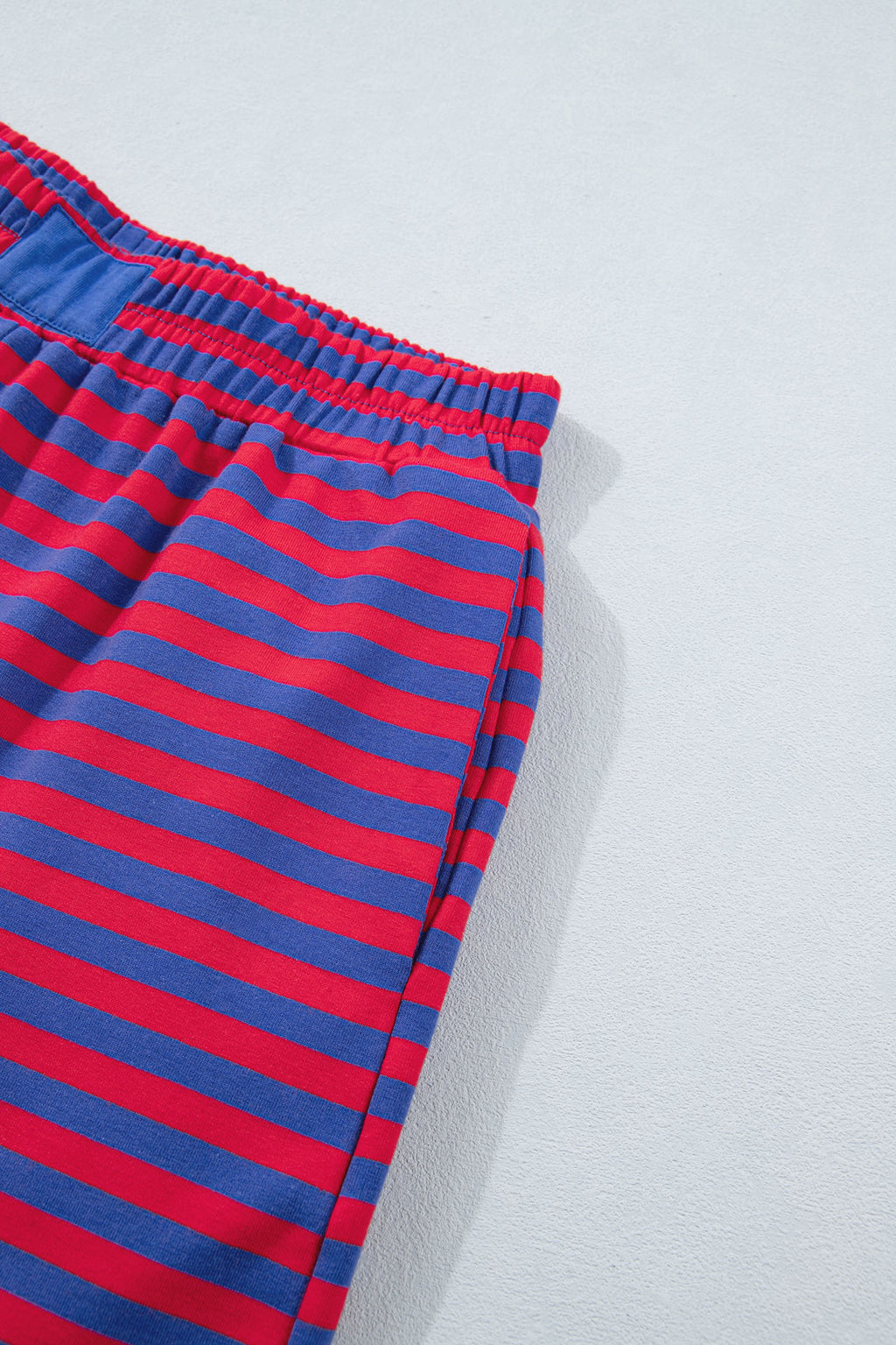 Striped Ribbed Cotton Short Set with Chest Patch Detail | Blue & Navy Stripe