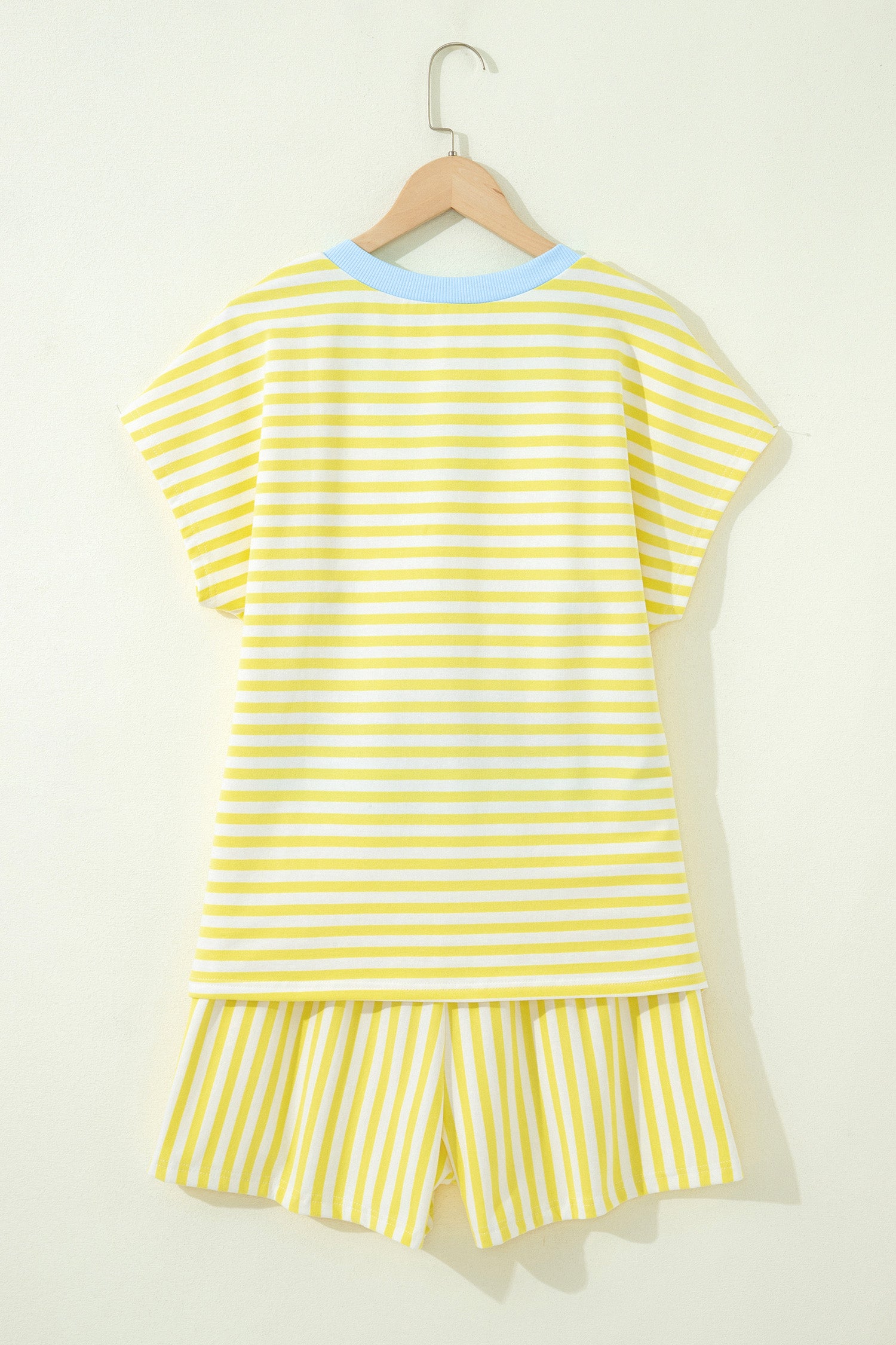 LivelyLooks Women's Stripe V-Neck Tee & Drawstring Shorts Set Contrast Trim S-XL women's fashion