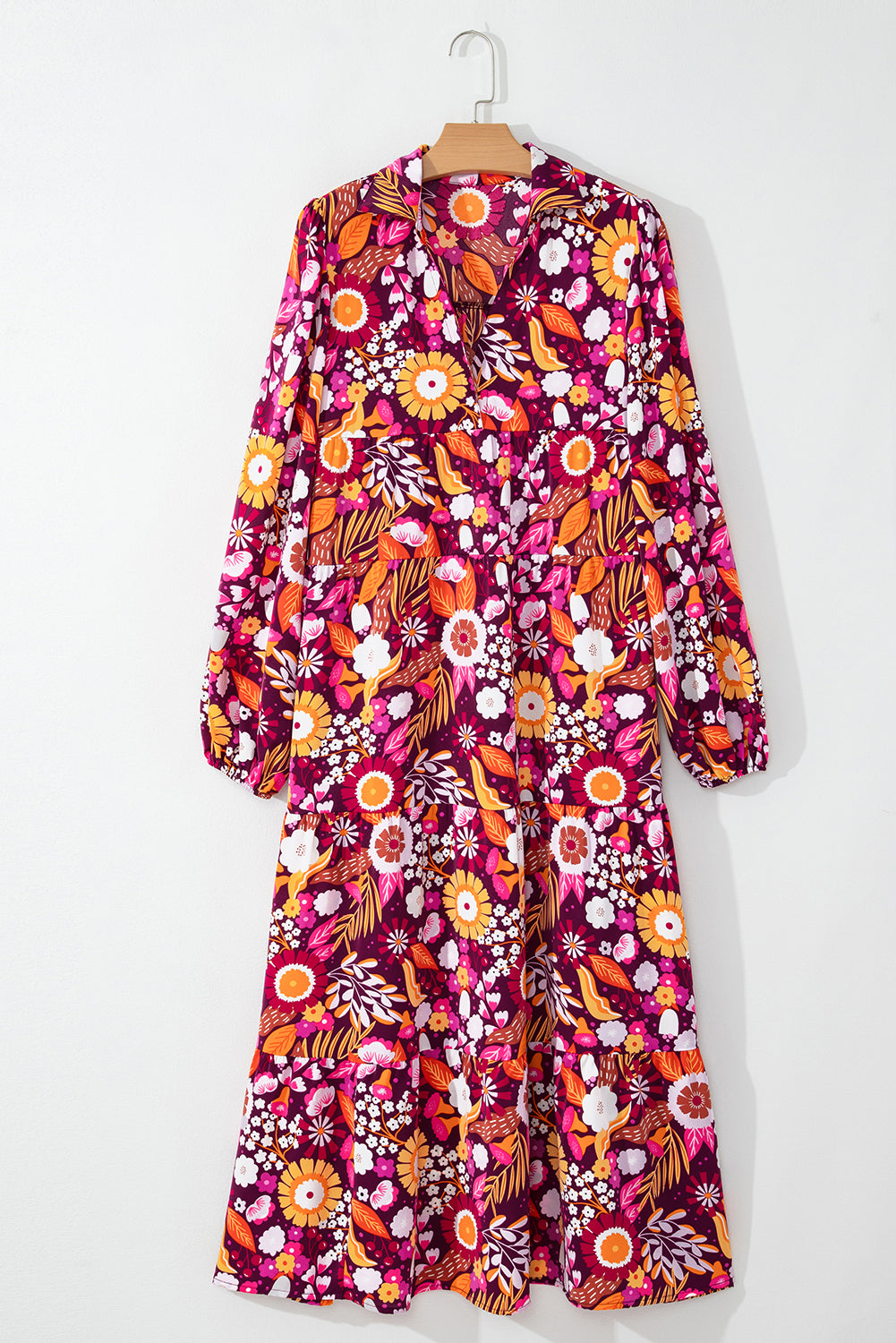 LivelyLooks Floral Collared Tiered Flowy Maxi Dress Purple Blue S-2XL women's fashion