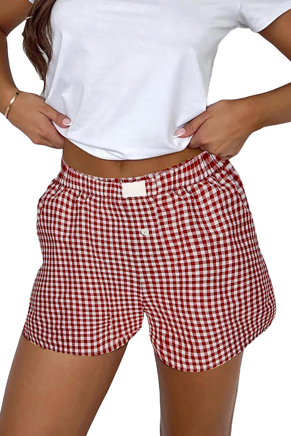 Shop Gingham Print High Waist Casual Shorts S-2XL at LivelyLooks