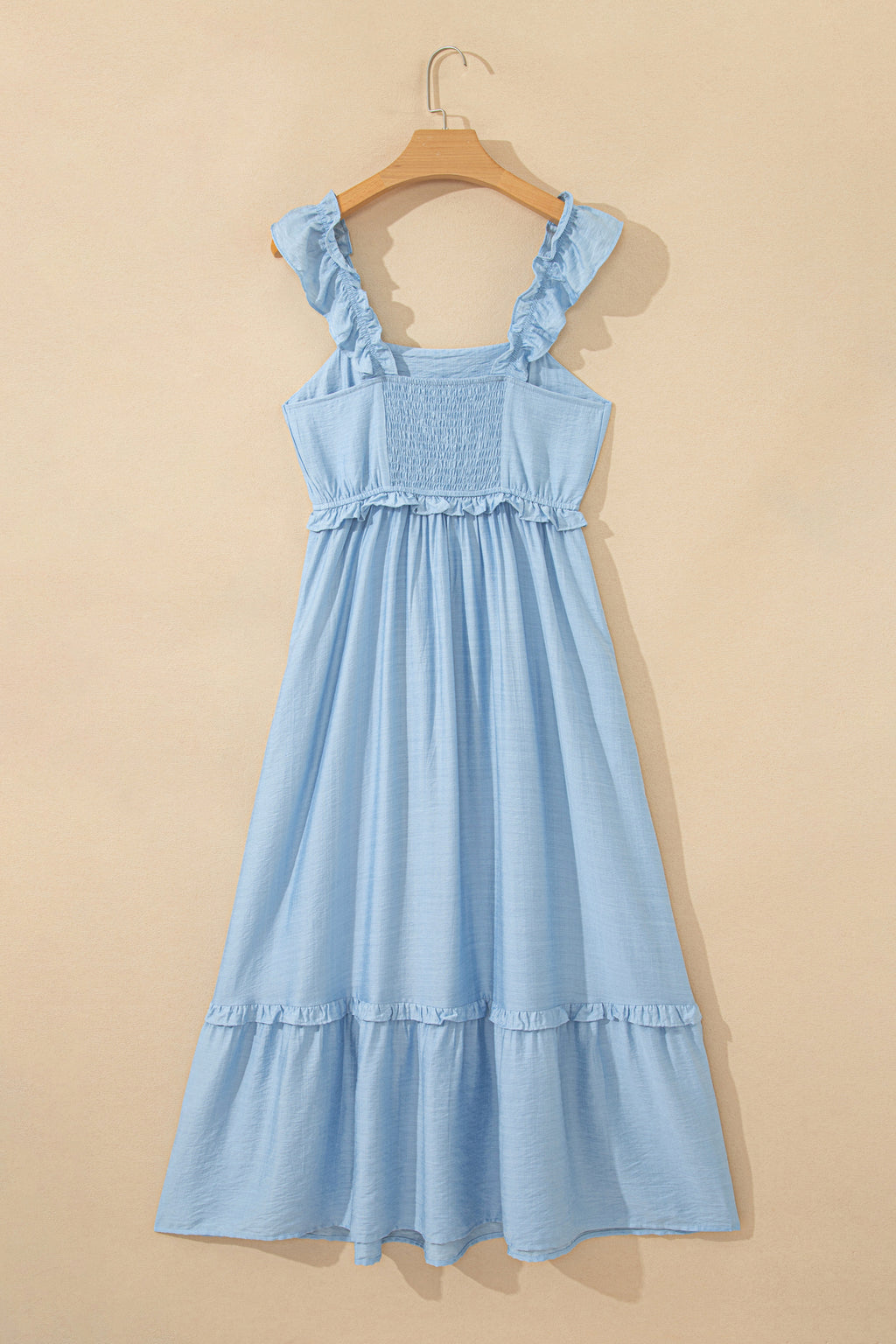 LivelyLooks Bonbon Solid Colour Ruffle Trim High Waist Sleeveless Maxi Dress women's fashion