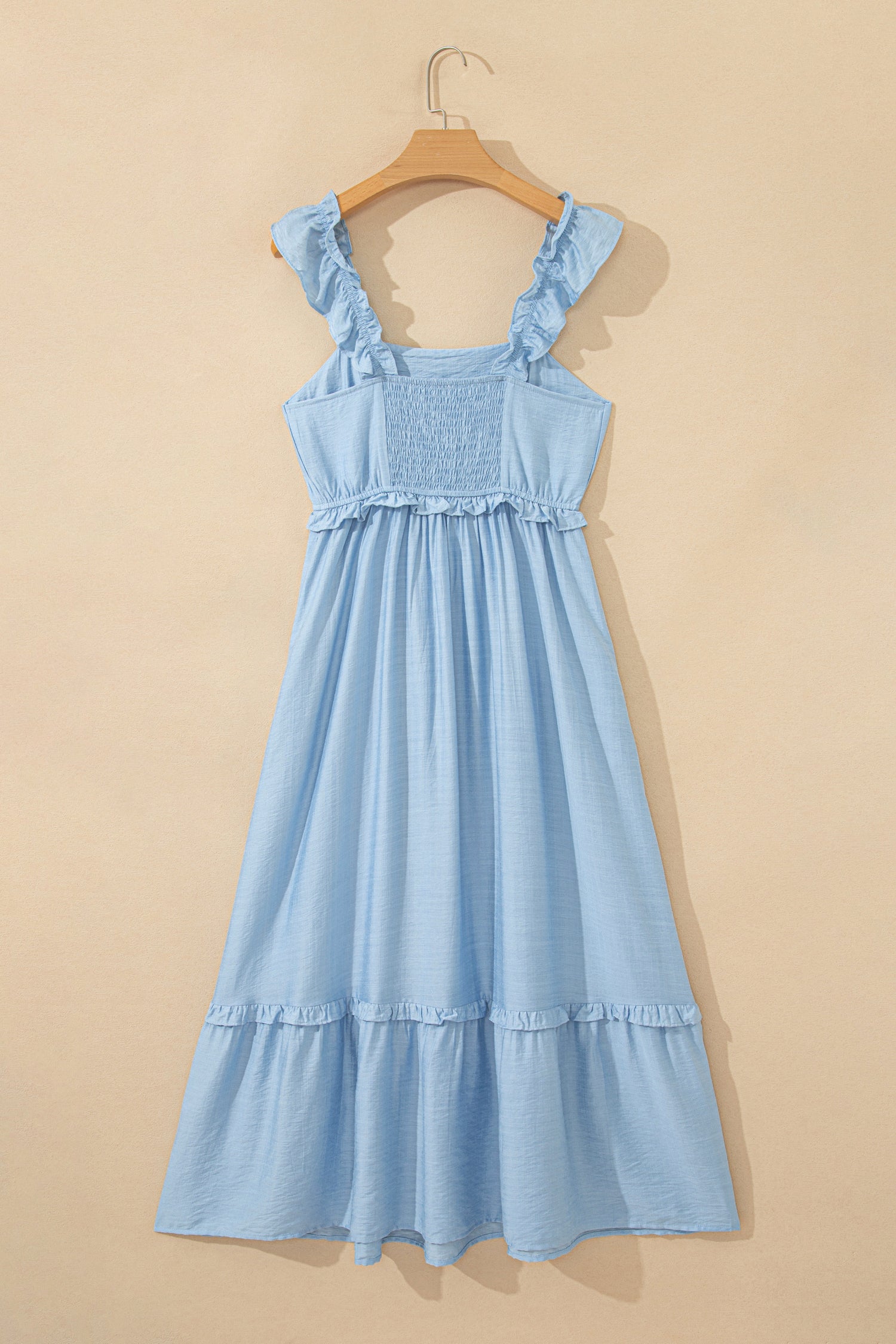 LivelyLooks Bonbon Solid Colour Ruffle Trim High Waist Sleeveless Maxi Dress women's fashion