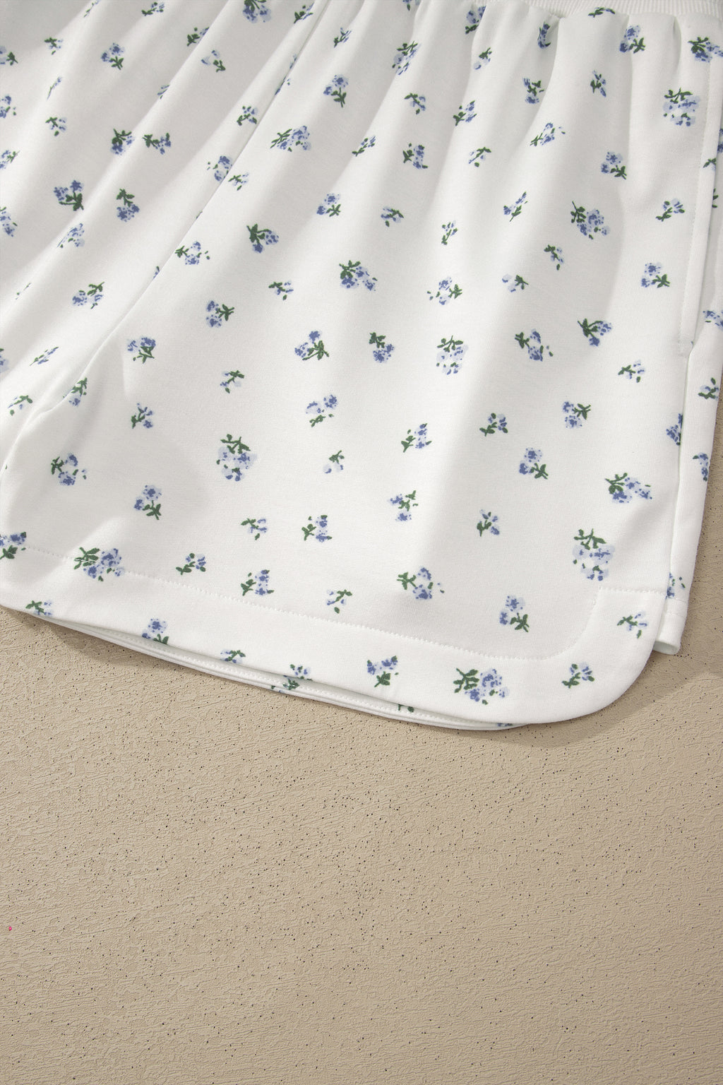 White Floral Print Half Zip Hoodie Top & Shorts Co-ord Set