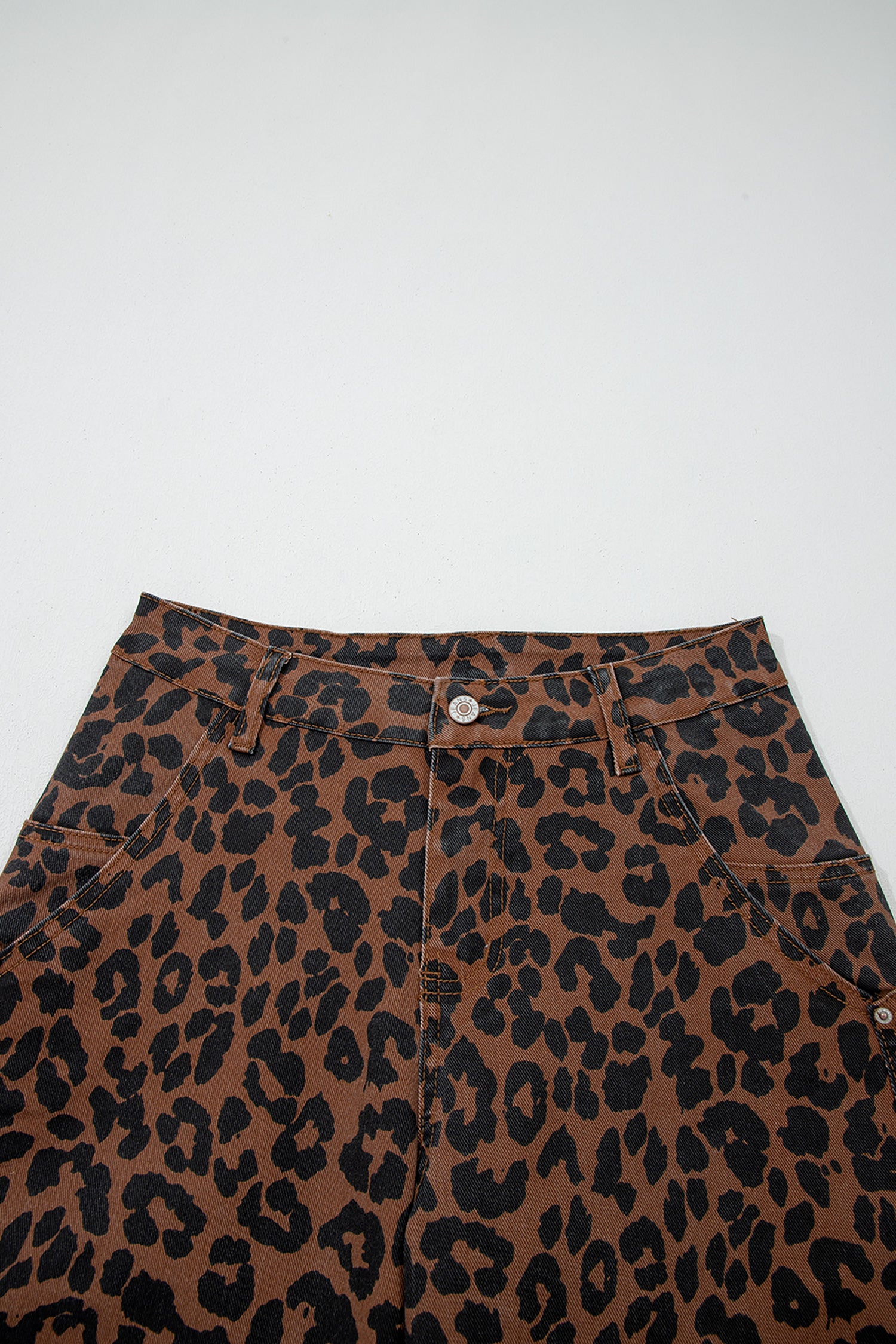 Shop Brown Leopard Print Seam Detail Patchwork Barrel Jeans UK 8-20 at LivelyLooks