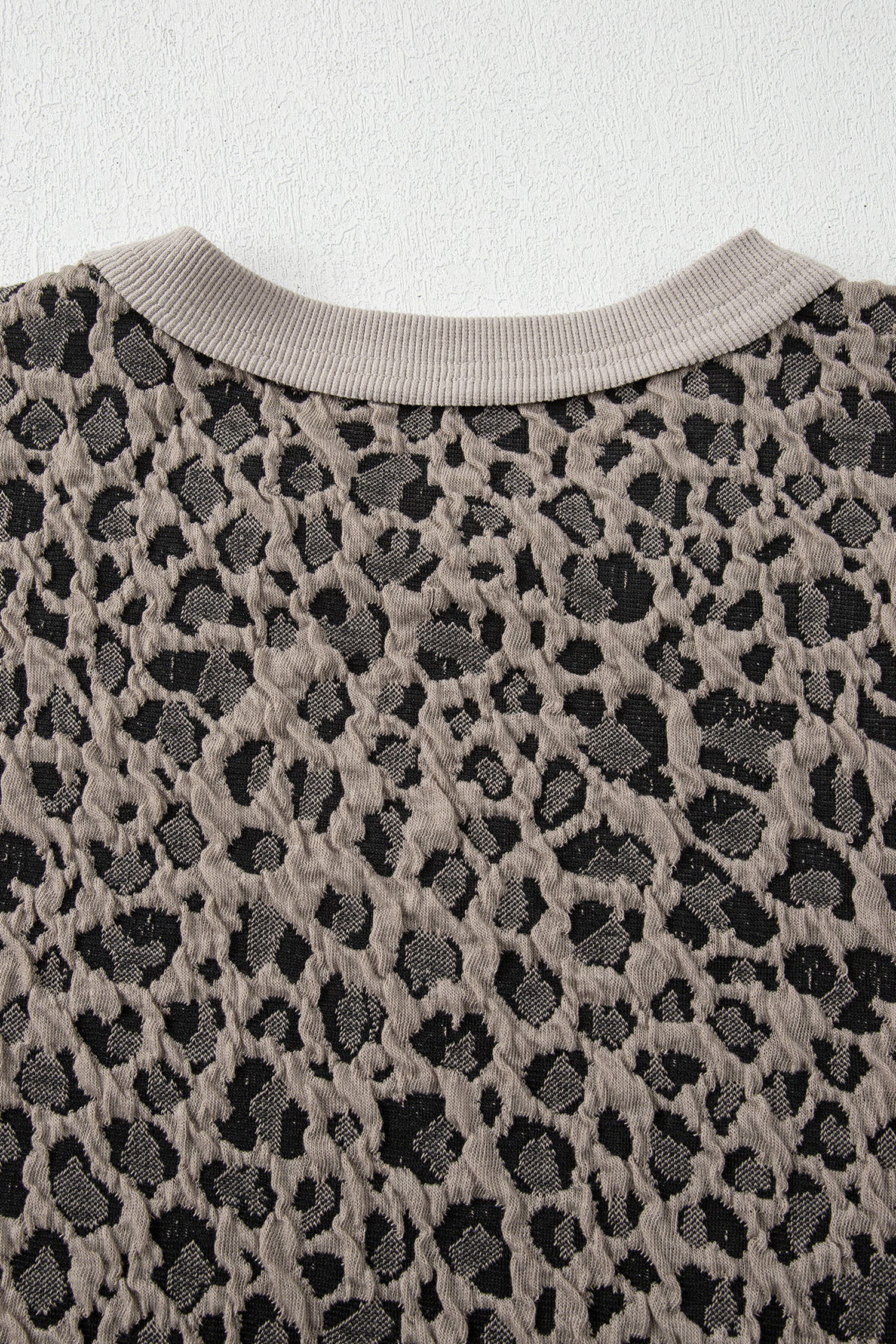 Khaki Jacquard Leopard Half Sleeve Jumper & Wide Leg Pant Set | UK 8–22