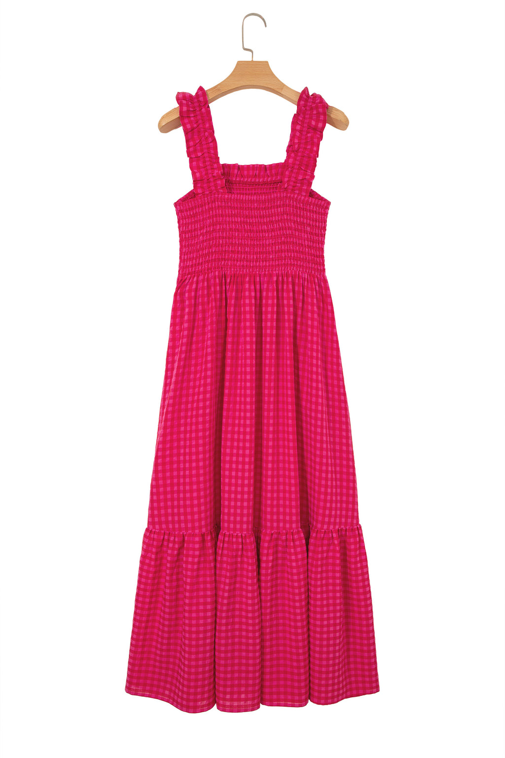 Red Plaid Fit & Flare Sundress Square Neck Vacation Women S-XL