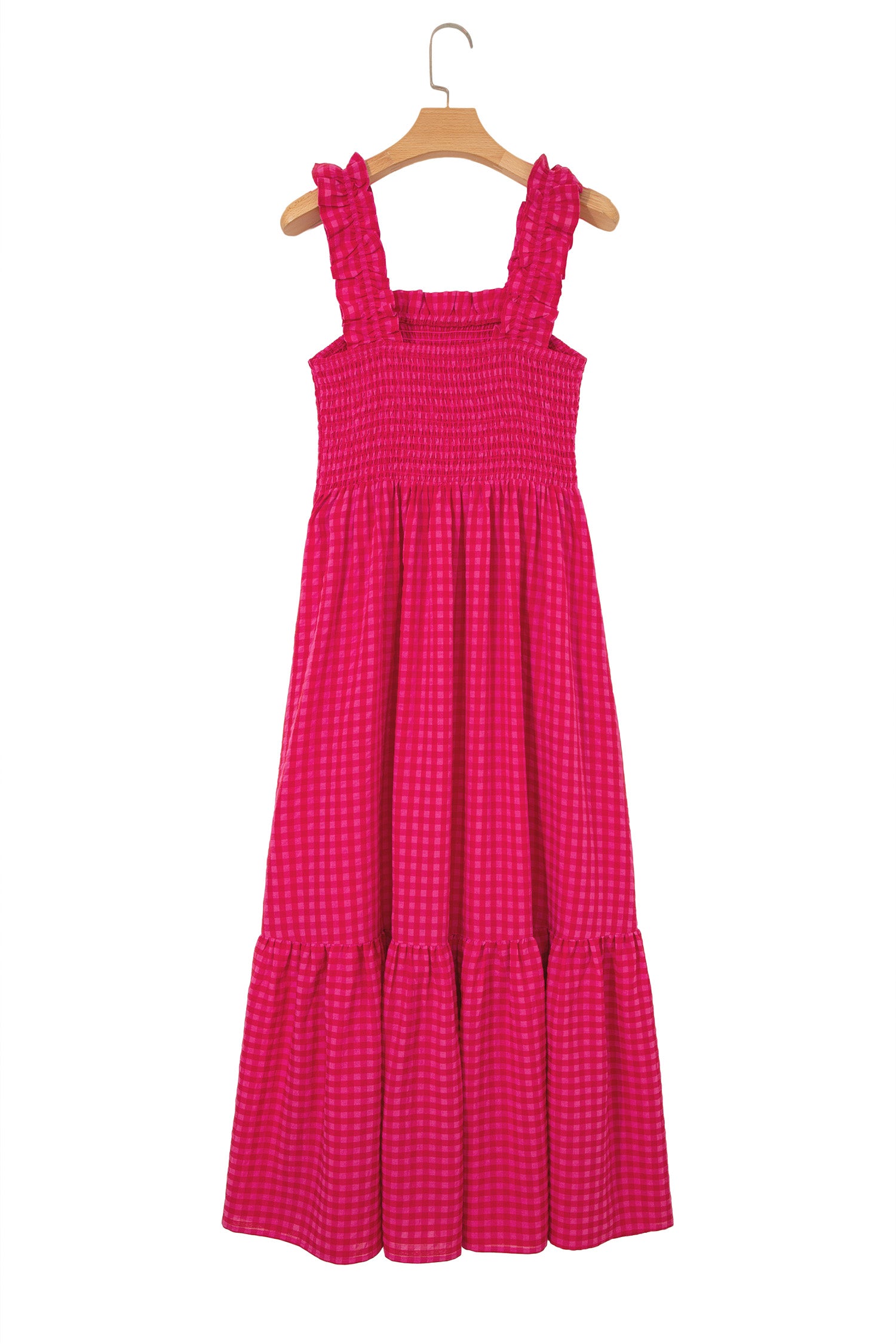 Red Plaid Fit & Flare Sundress Square Neck Vacation Women S-XL