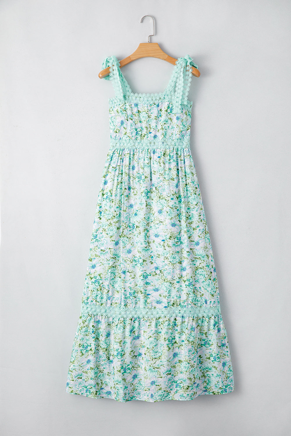 LivelyLooks Floral Lace Tied Strap Empire Waist Maxi Dress Pink & Green women's fashion