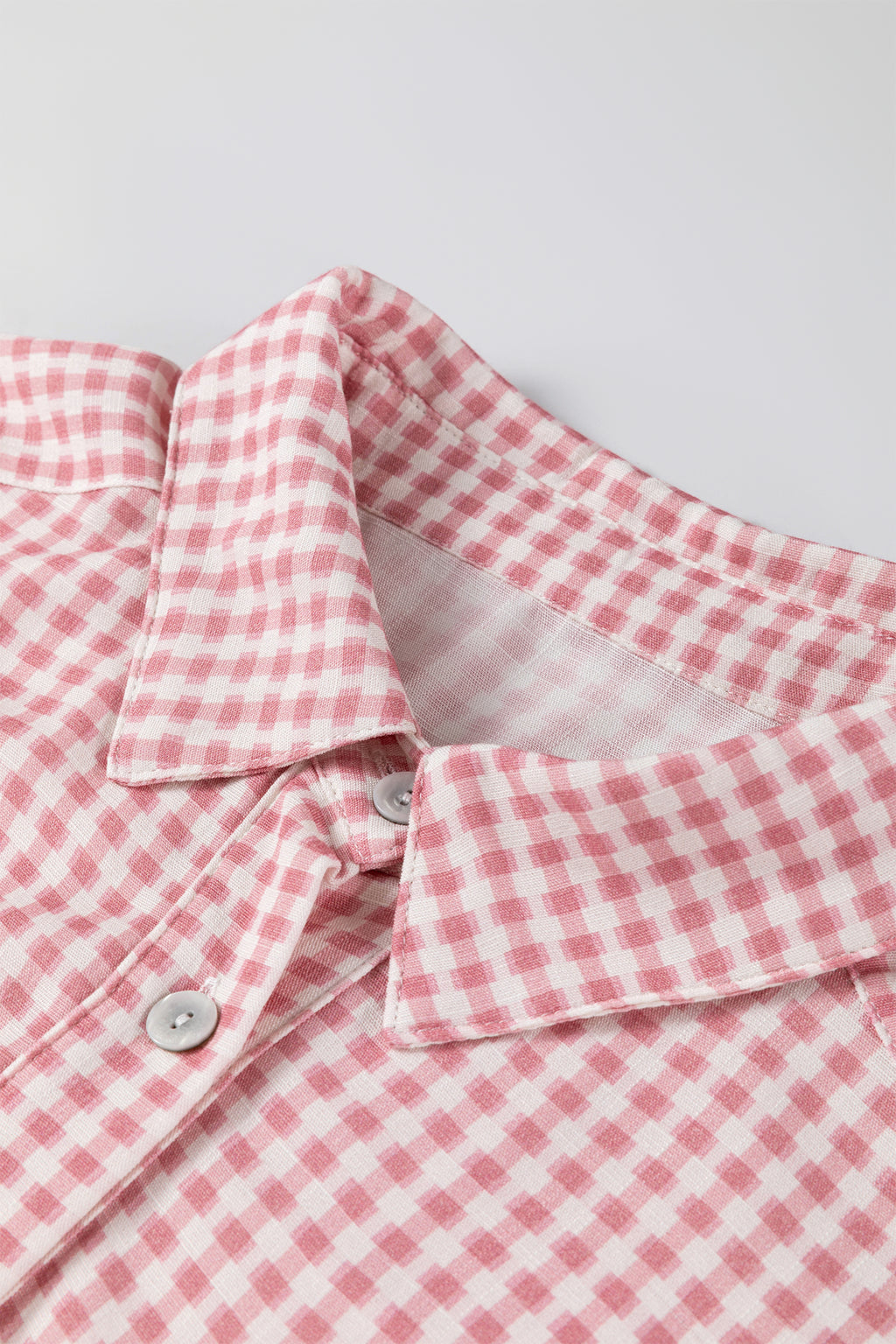 Pink Plaid Ruffle Hem Half Sleeve Button Down Shirt | S-XL