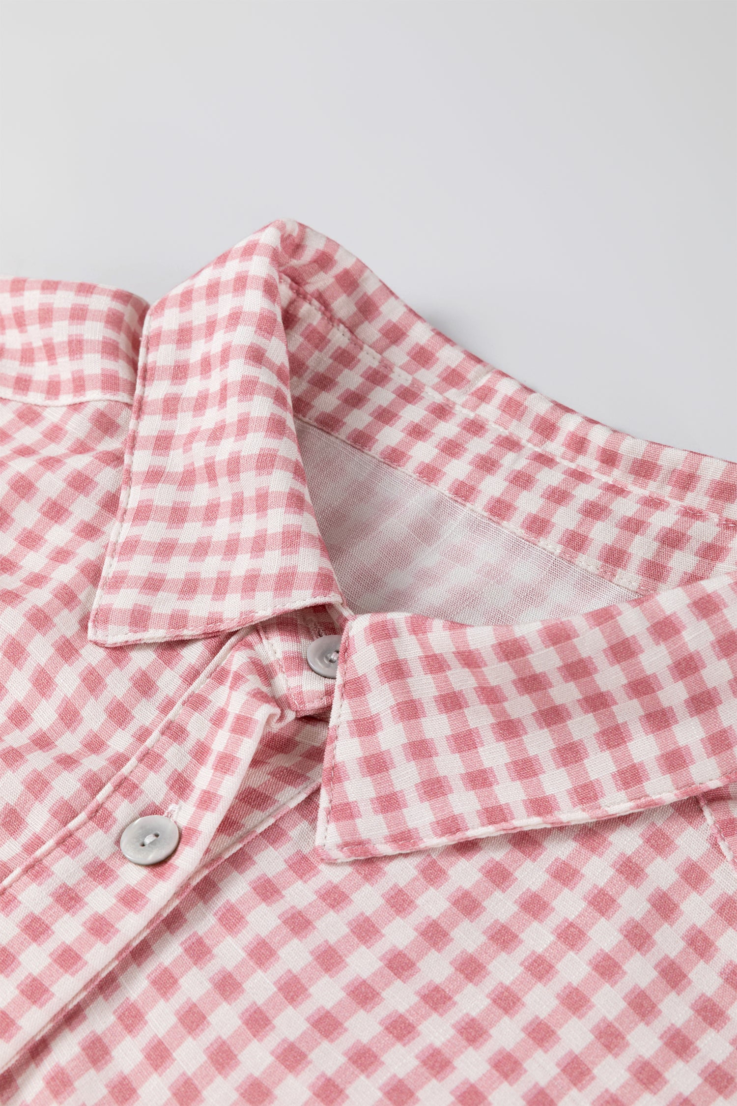 Pink Plaid Ruffle Hem Half Sleeve Button Down Shirt | S-XL