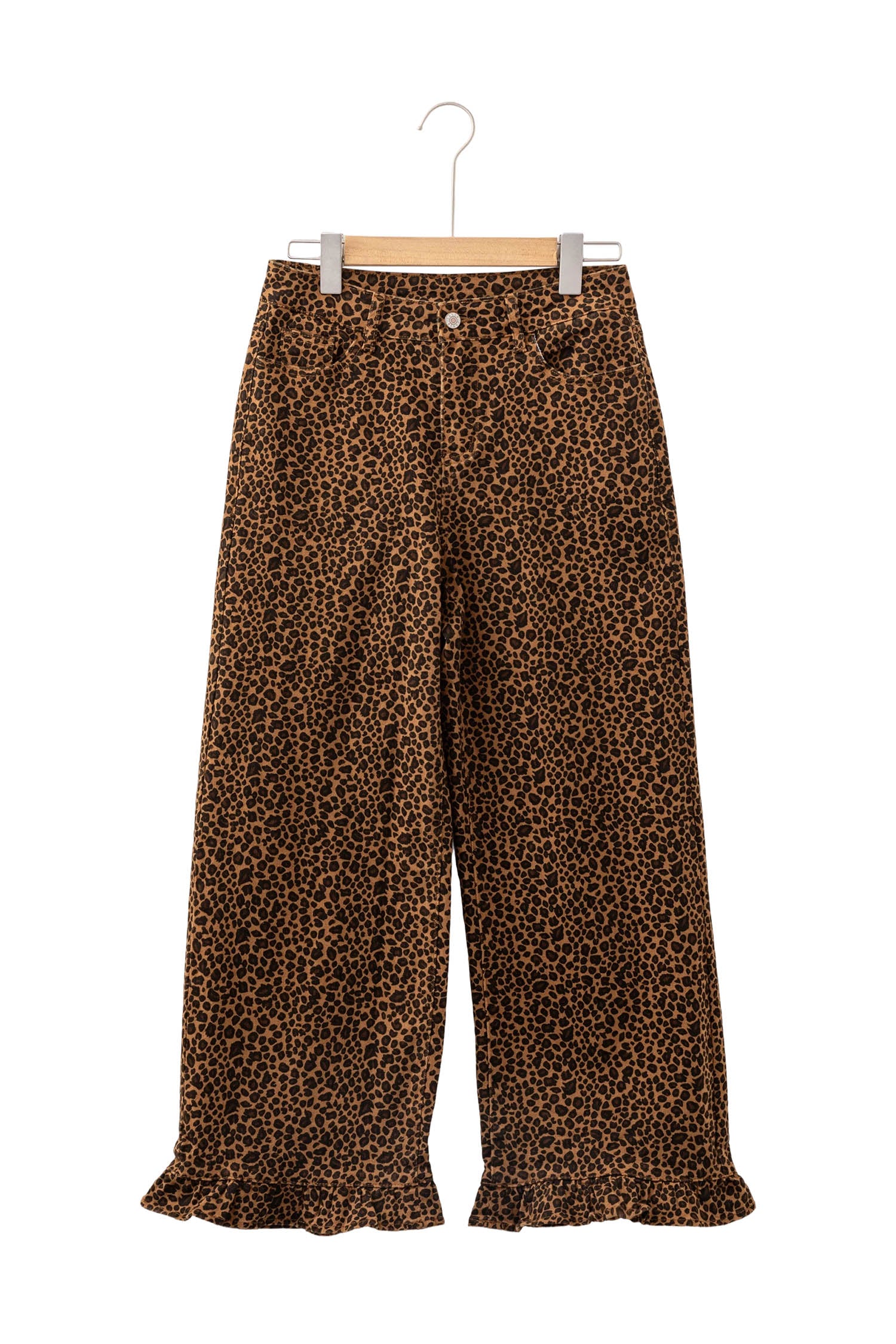 Brown Leopard Print Ruffled Hem Shift Jeans | UK 8–18