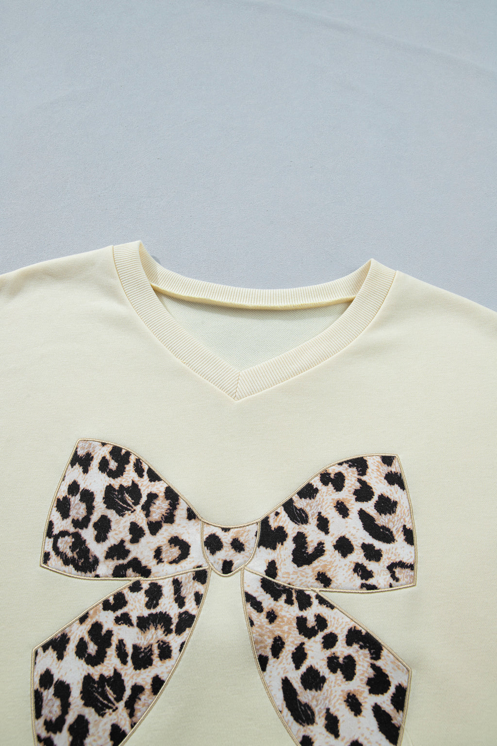 Shop White Black Leopard Bow V Neck Tee & Drawstring Shorts Set 2pcs S-XL at LivelyLooks