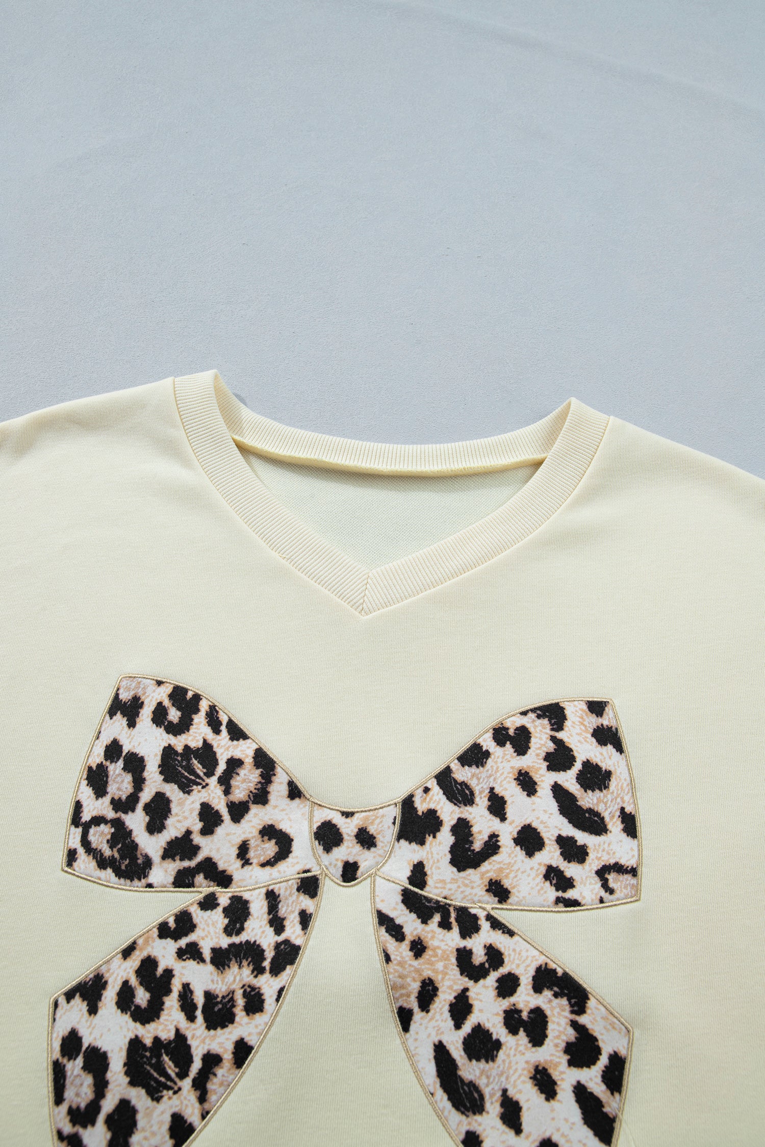 Shop White Black Leopard Bow V Neck Tee & Drawstring Shorts Set 2pcs S-XL at LivelyLooks
