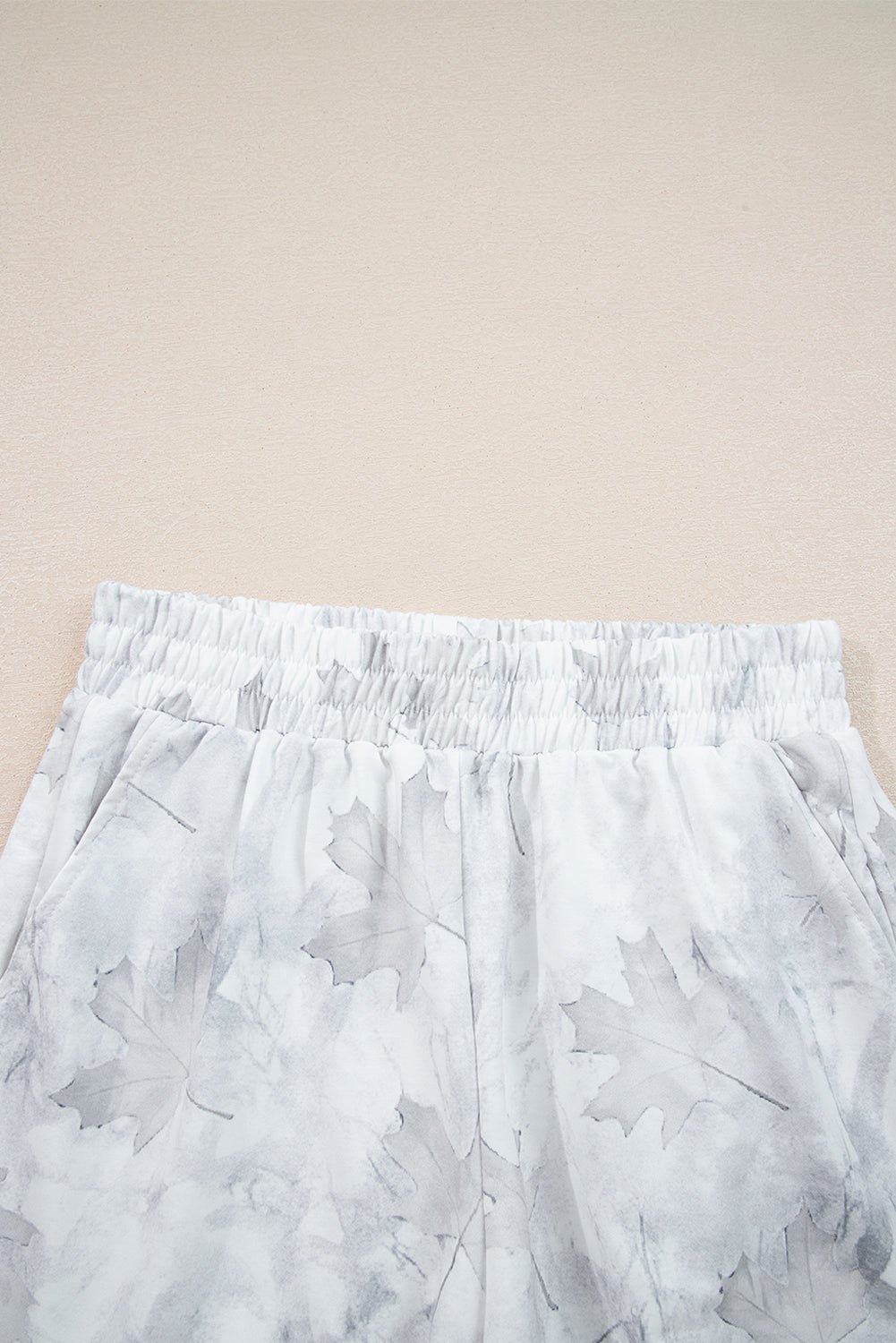 Shop Beige Maple Camo Print Pullover Top & Elastic Waist Shorts Set S-XL at LivelyLooks