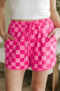 Women's Rose Checkered Drawstring Elastic Waist Casual Shorts at LivelyLooks