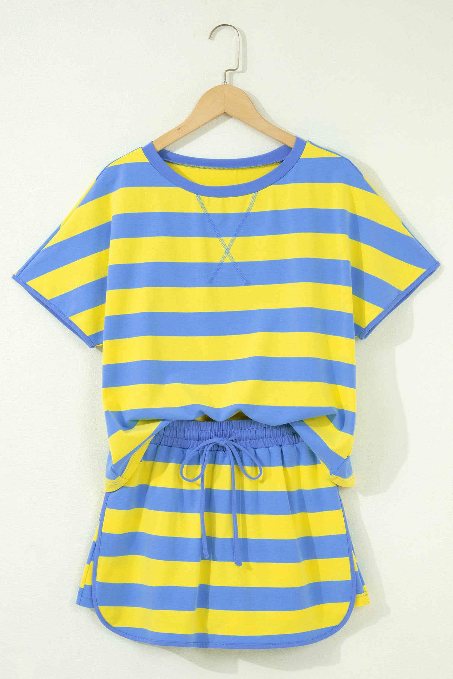 Striped Dolman Tee & Drawstring Skort Set – Pink, Rose & Yellow