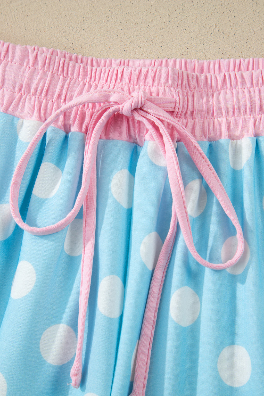 Sky Blue Polka Dot Short Sleeve Top & Wide Leg Trouser Set