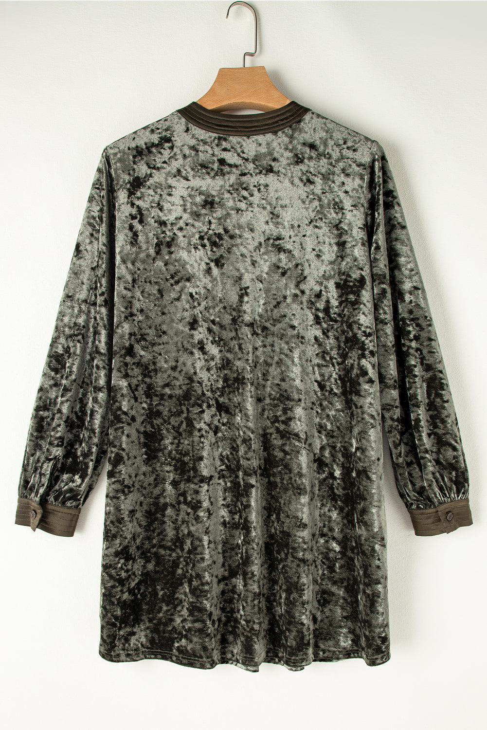 Jungle Green Velvet V Neck Long Sleeve Loose Dress with Pockets S-XL