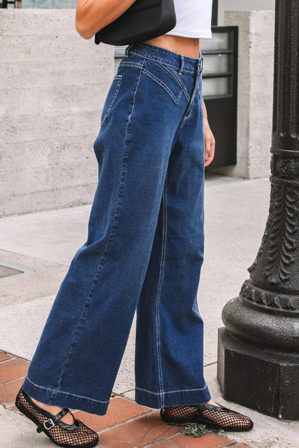 Sail Blue Loose Cuffed Jeans Stitched Waist Detail Women UK 4-16