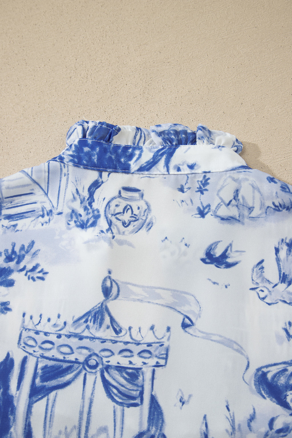 Blue Wild Animal Print Blouse Striped Detail V Neck Short Sleeve Women S-XL