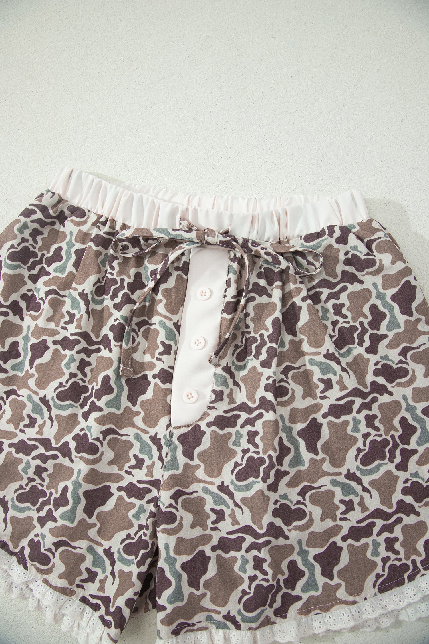 Khaki Camo Ruffle Boxer Shorts | Lace Trim | S-XL