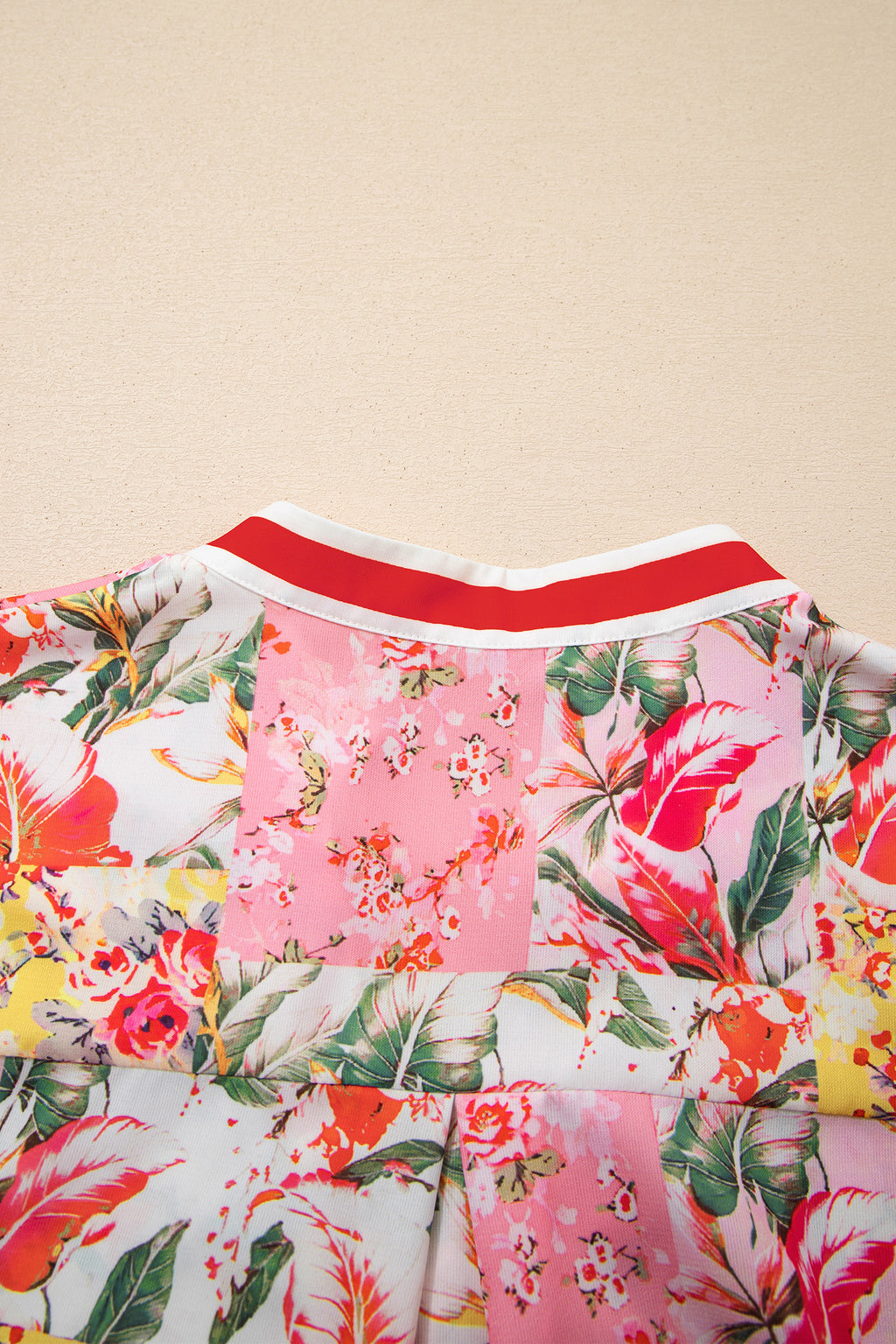 Pink Colour Block Floral Contrast Trim V Neck Ruffle Hem Mini Dress S-XL