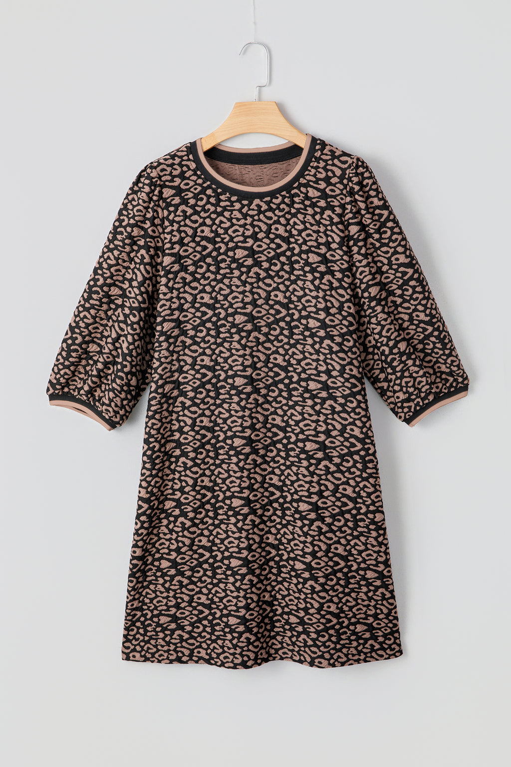Women's Black Leopard Print Bubble Sleeve Shift Mini Dress at LivelyLooks