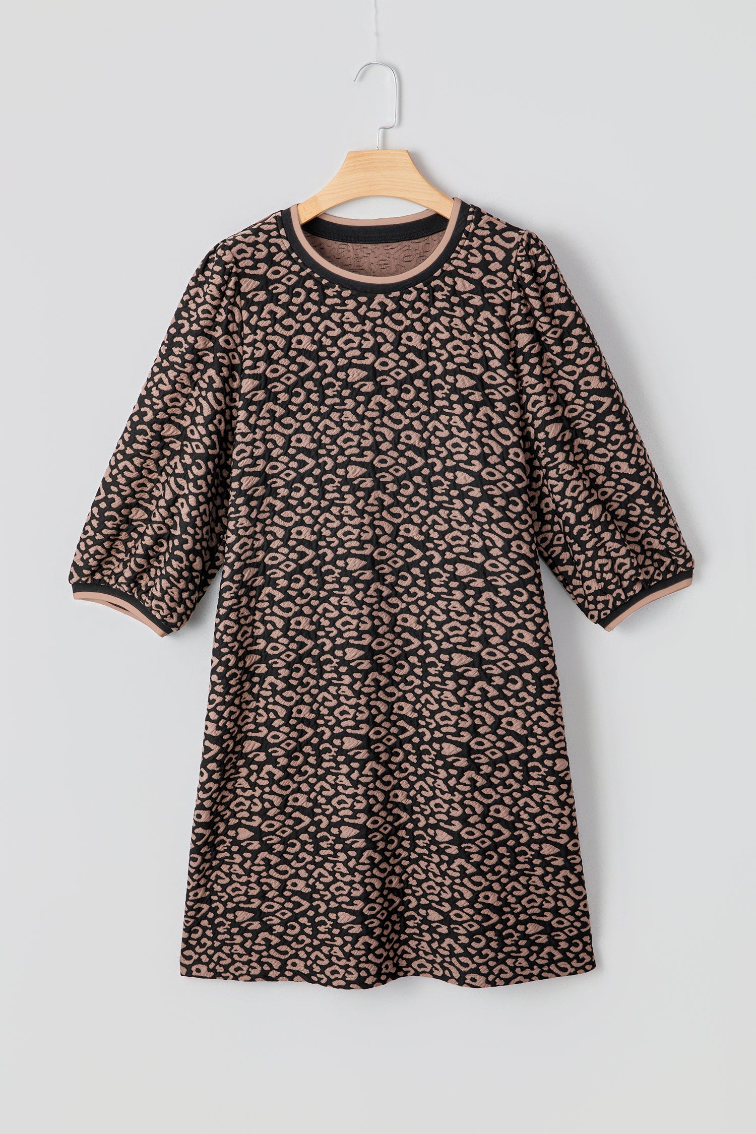 Women's Black Leopard Print Bubble Sleeve Shift Mini Dress at LivelyLooks