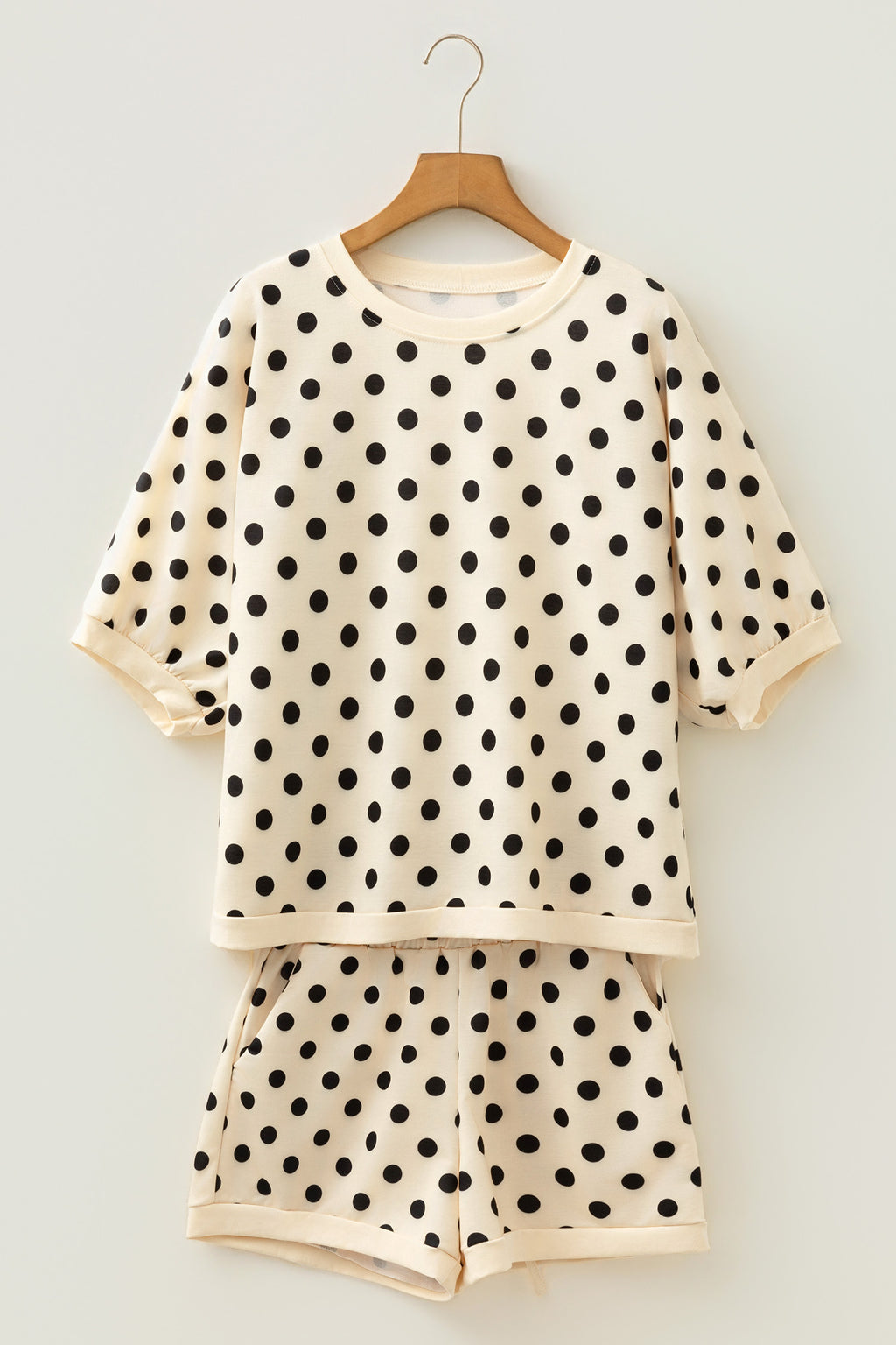 Polka Dot Oversized Top & Shorts Co-ord Set | Beige Pink Blue Green