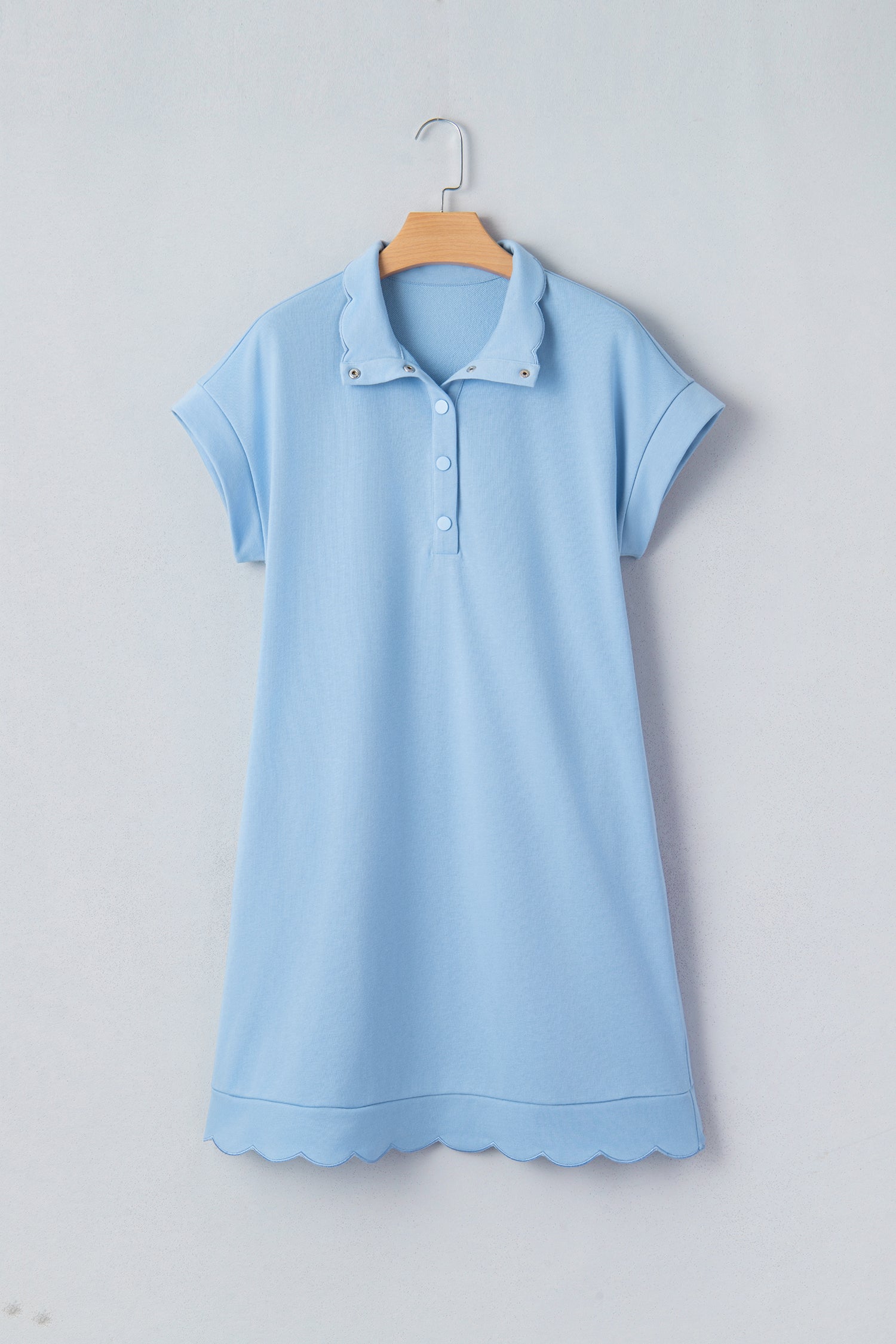 Women's Polo Collar Snap Button Scallop Hem Mini Dress | Beau Blue & Sea Green | UK 8-22 at LivelyLooks