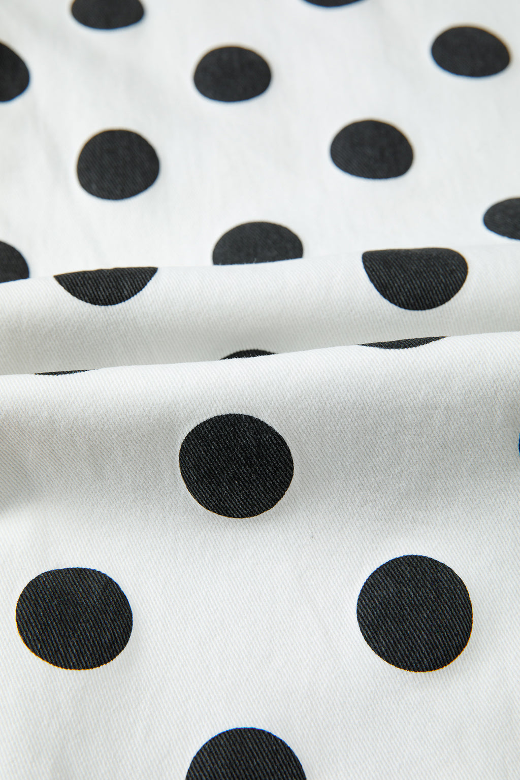 Polka Dot Print Bow Detail Pocketed Loose Jeans | White & Sky Blue