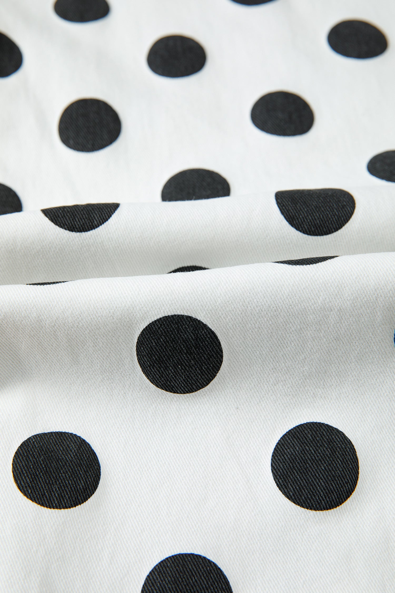 Polka Dot Print Bow Detail Pocketed Loose Jeans | White & Sky Blue