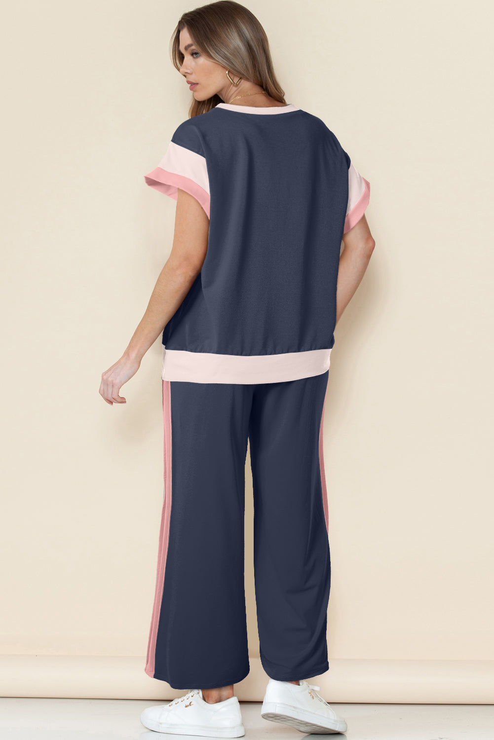 Colour Block Cap Sleeve Tee & Crop Wide Leg Trousers Set | 8 Colours
