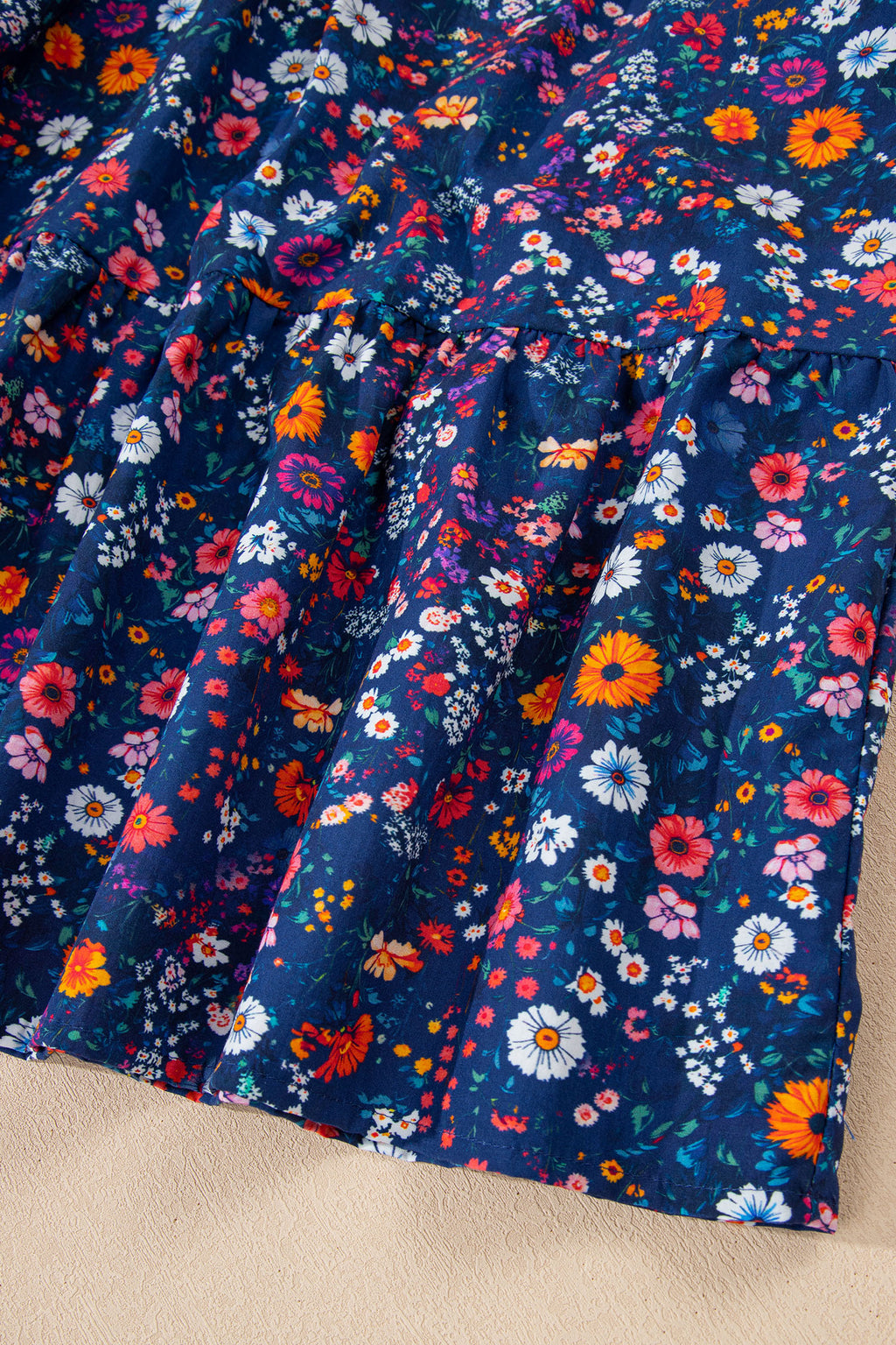 Blue Wild Daisy Floral Split Neck Puff Sleeve Mini Dress S-XL