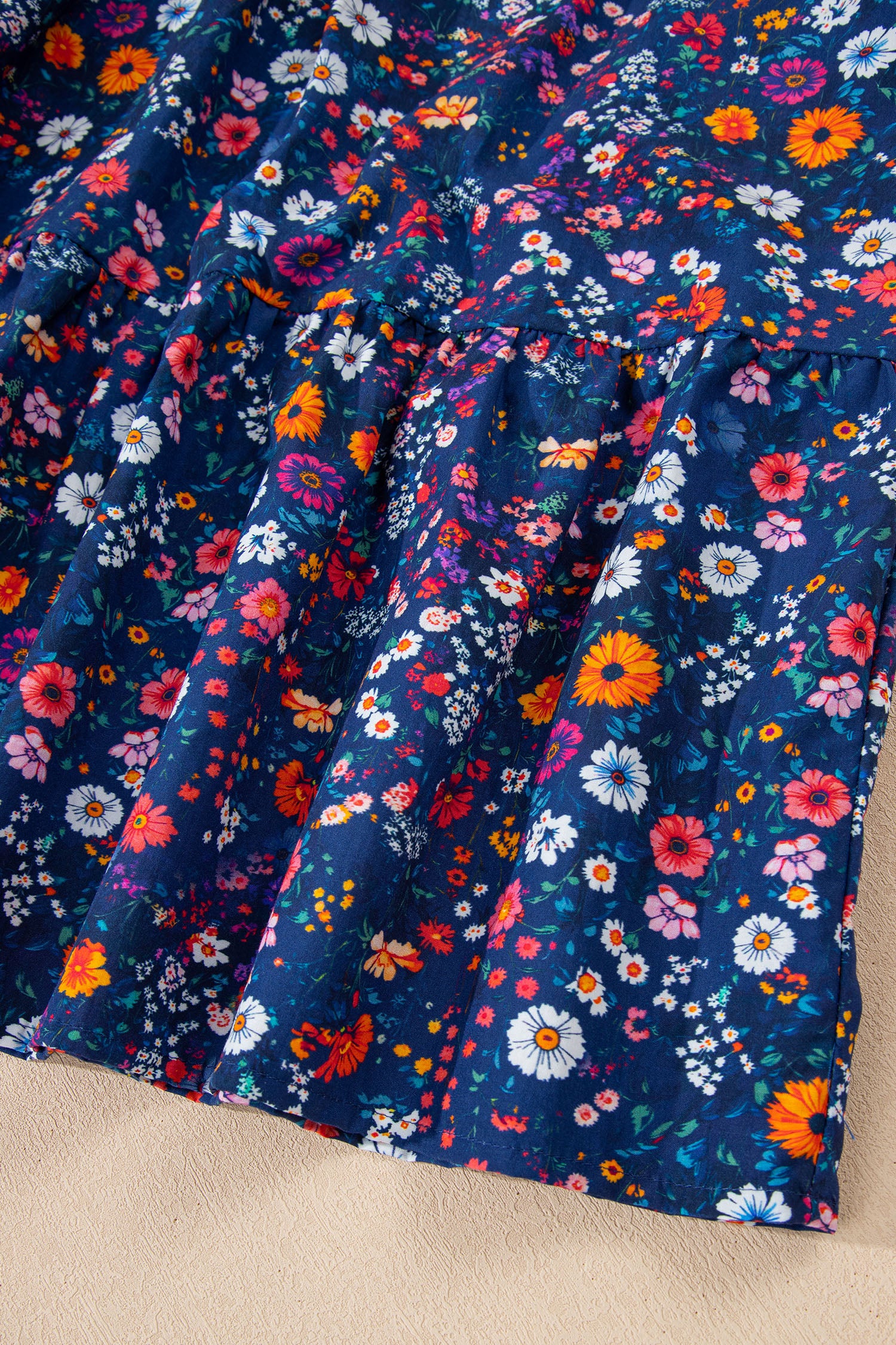 Blue Wild Daisy Floral Split Neck Puff Sleeve Mini Dress S-XL
