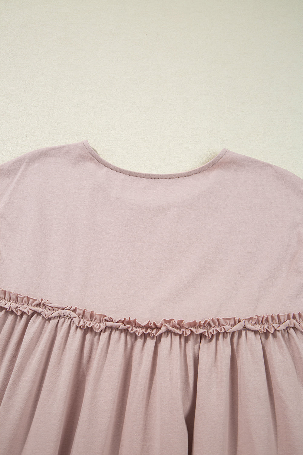 Beige & Mint Green Frilled Trim Crew Neck Loose Mini Dress S-XL