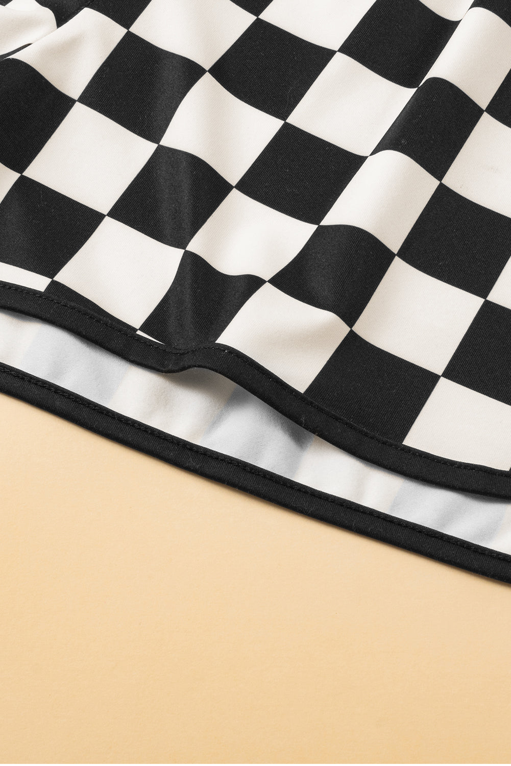 Black Checkered Casual Shorts Drawstring Elastic Waist Women S-2XL