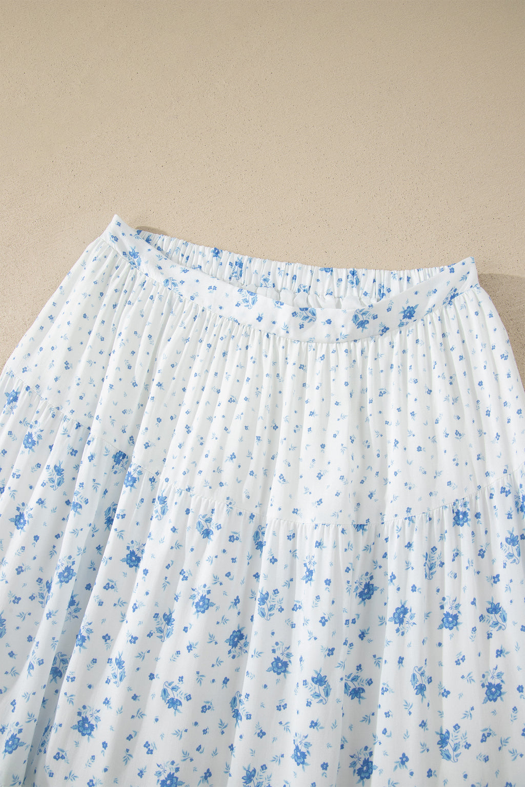 Women's Women's Boho Floral Tiered Maxi Skirt Patchwork Ruffled Elastic Waist White S-XL at LivelyLooks