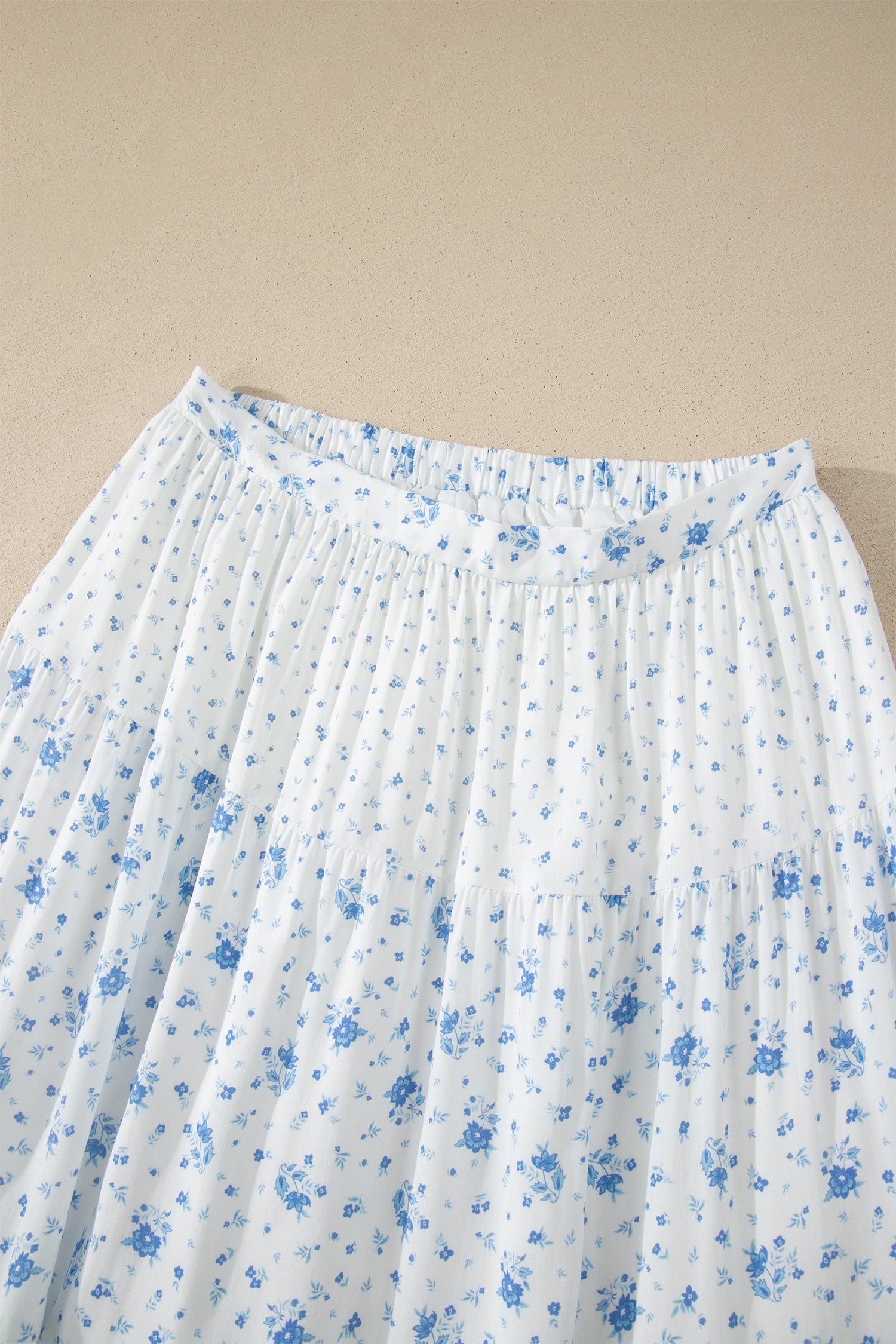 Women's Women's Boho Floral Tiered Maxi Skirt Patchwork Ruffled Elastic Waist White S-XL at LivelyLooks