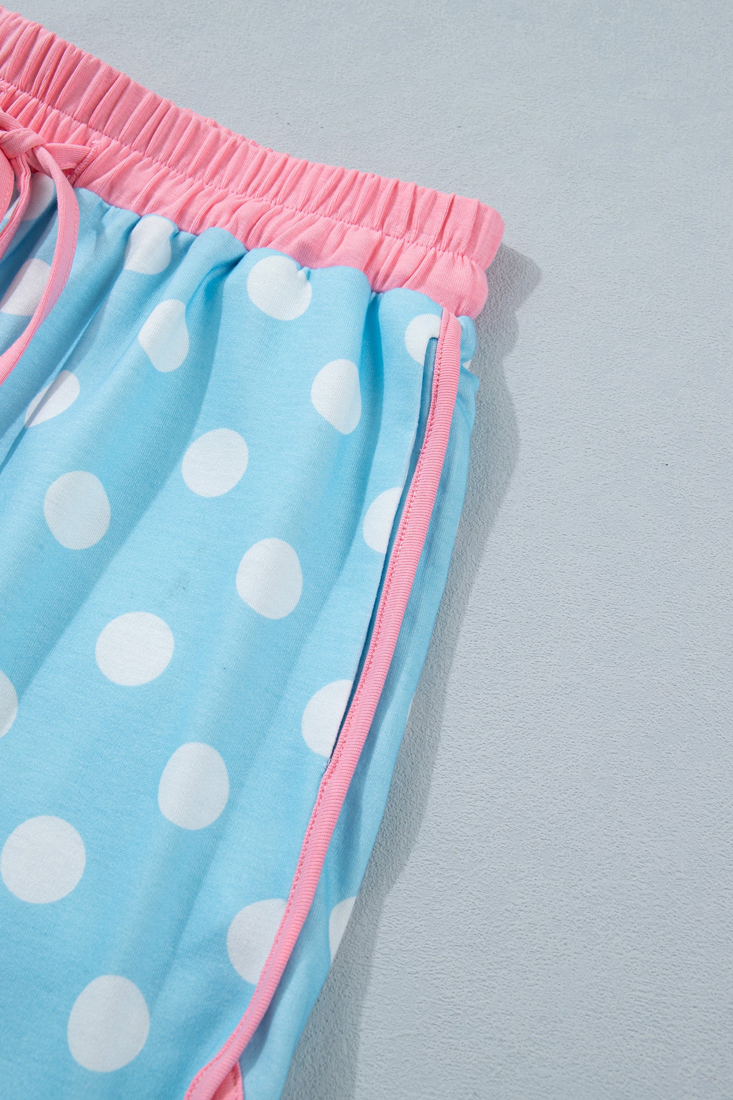 Polka Dot Contrast Edge Casual Short Set Pink Sky Blue Women S-XL