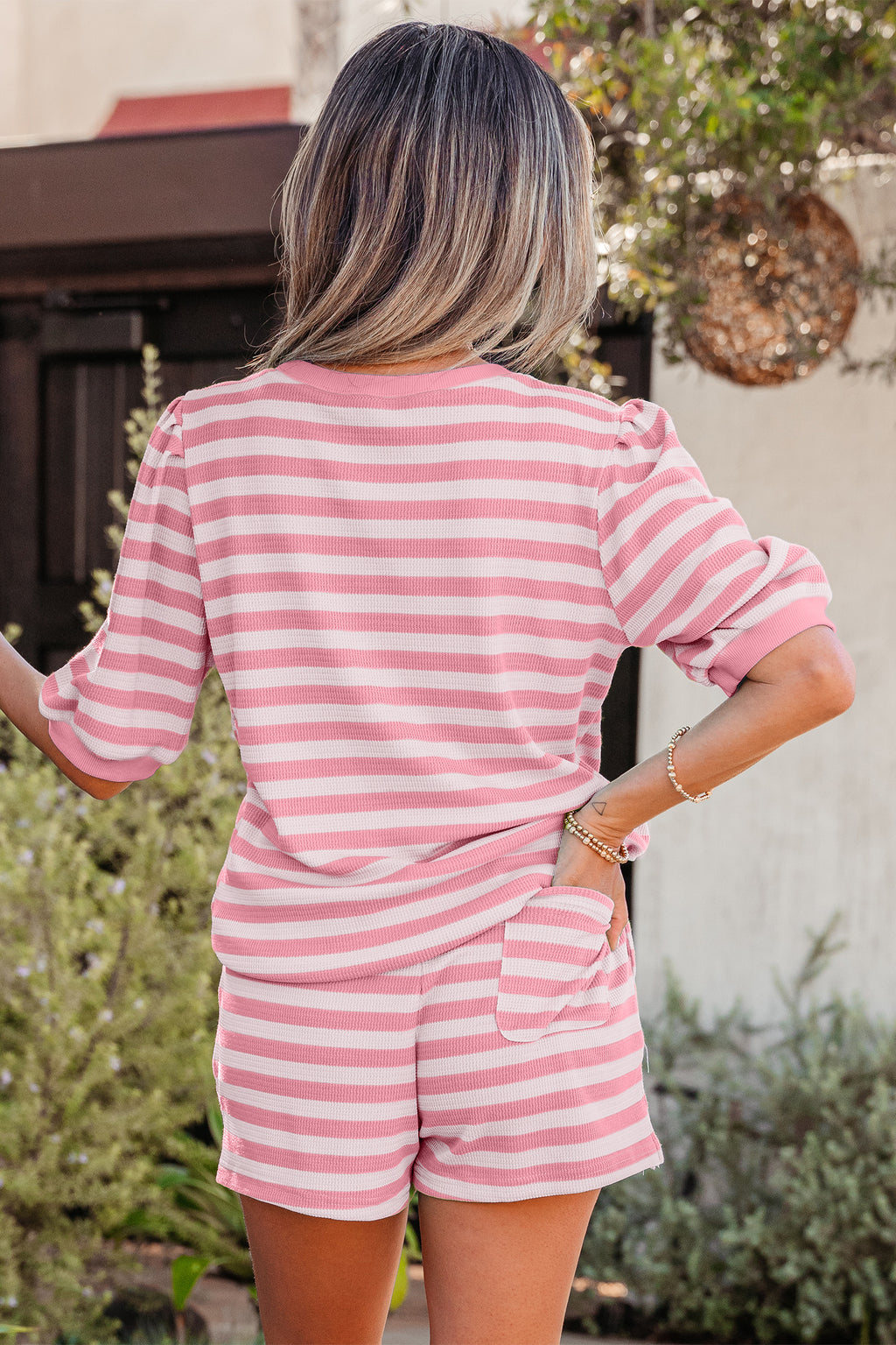 LivelyLooks Women's Stripe Puff Sleeve Top & Shorts Matching Set S-2XL women's fashion