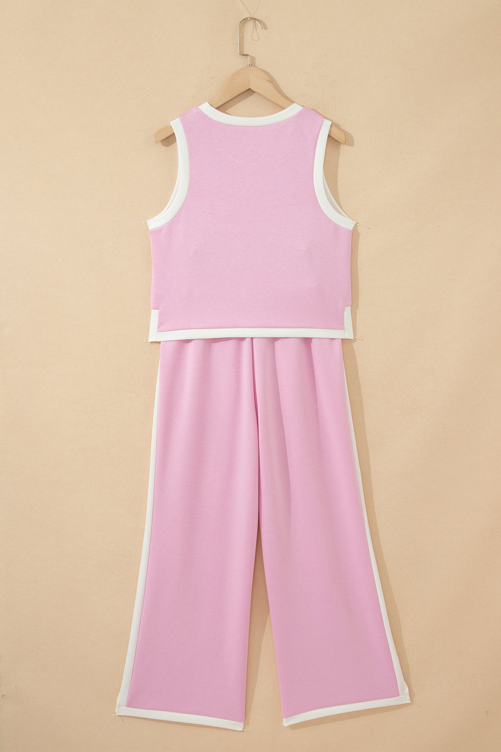 Colourblock Trim Cropped Tank & Wide Leg Trousers Set | Pink & Sky Blue | Sizes 8-22